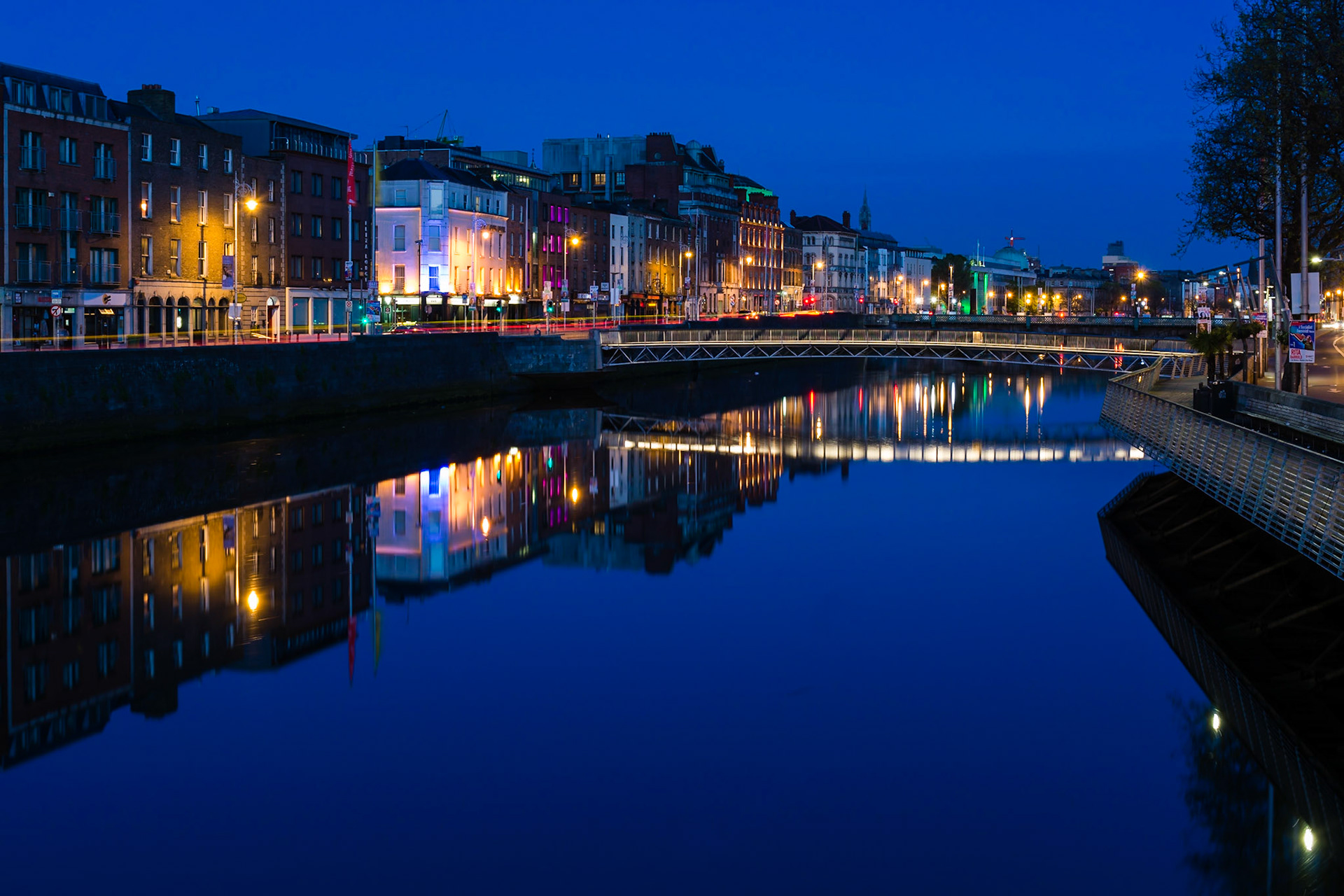 The Millennium Bridge in Dublin joins Temple Bar to the North Quays.