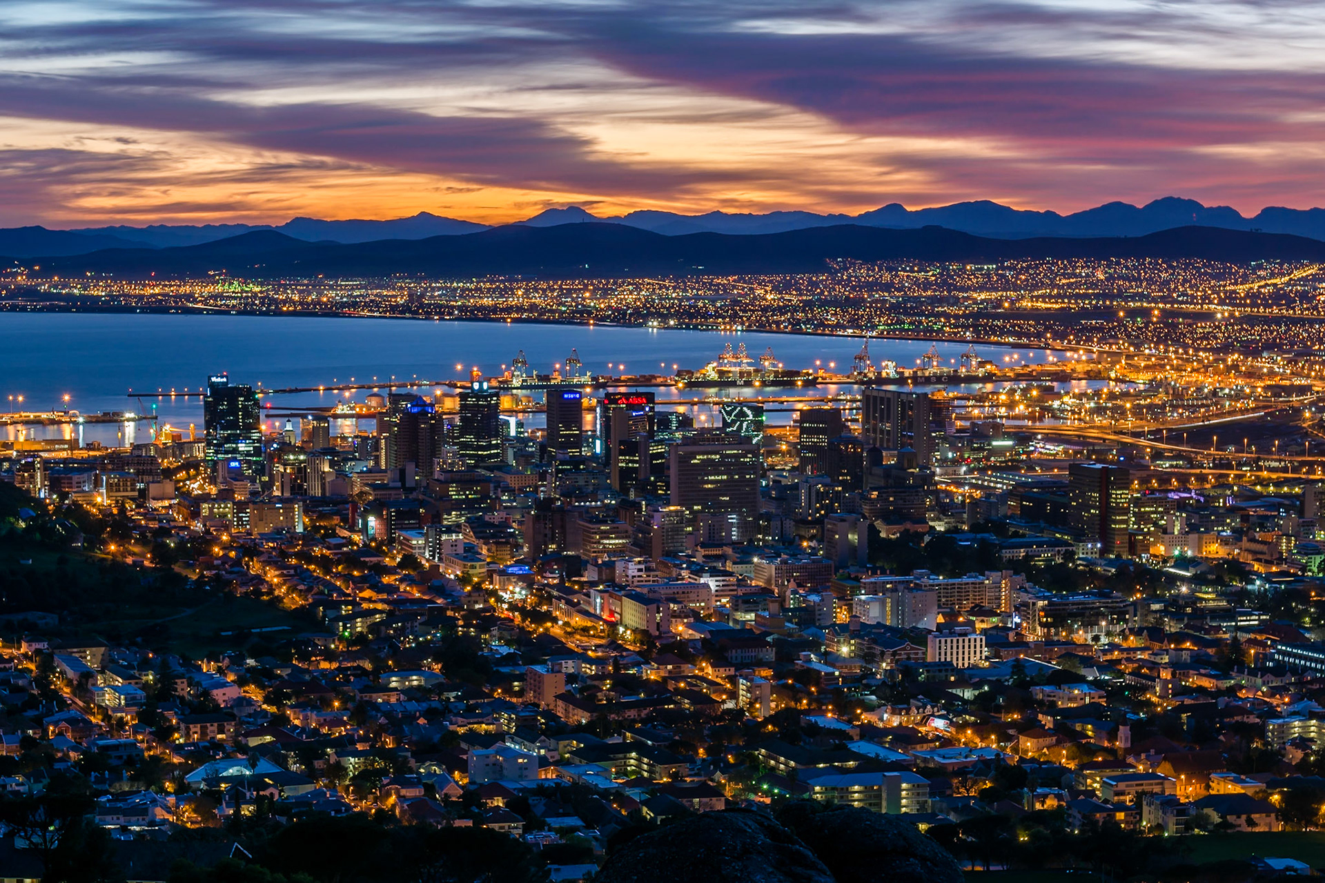 The view of Cape Town City Centre from Signal Hill.