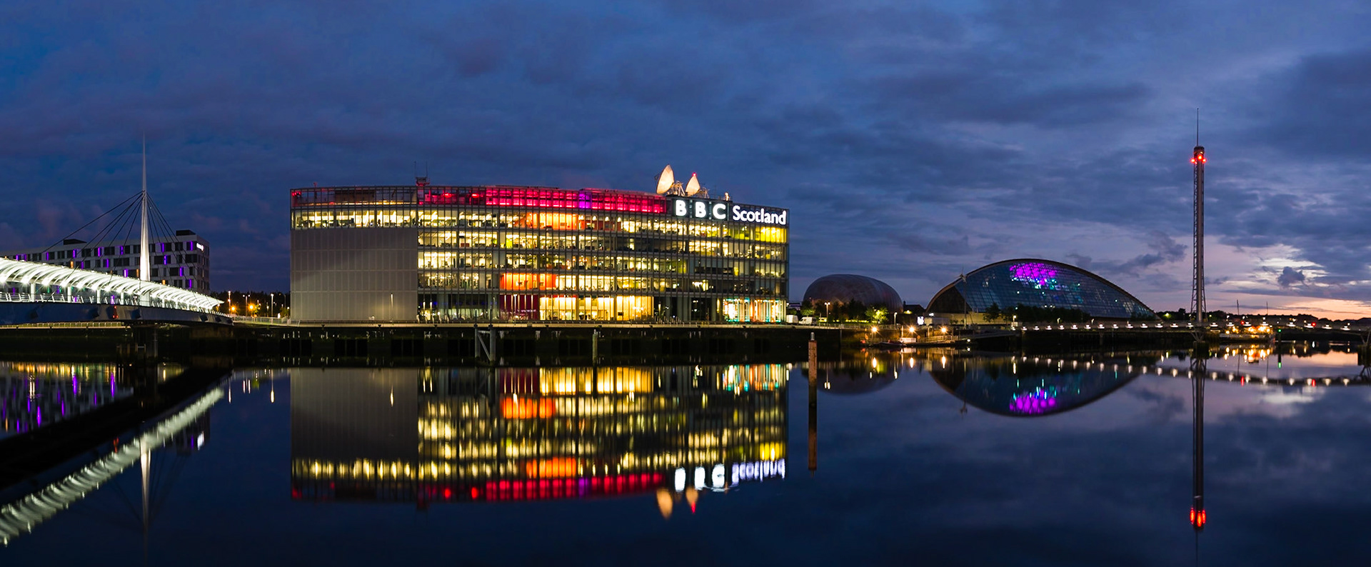 GLASGOW, SCOTLAND - JULY 10, 2017: The BBC Scotland headquarters and studios on the banks of the River Clyde, Glasgow.