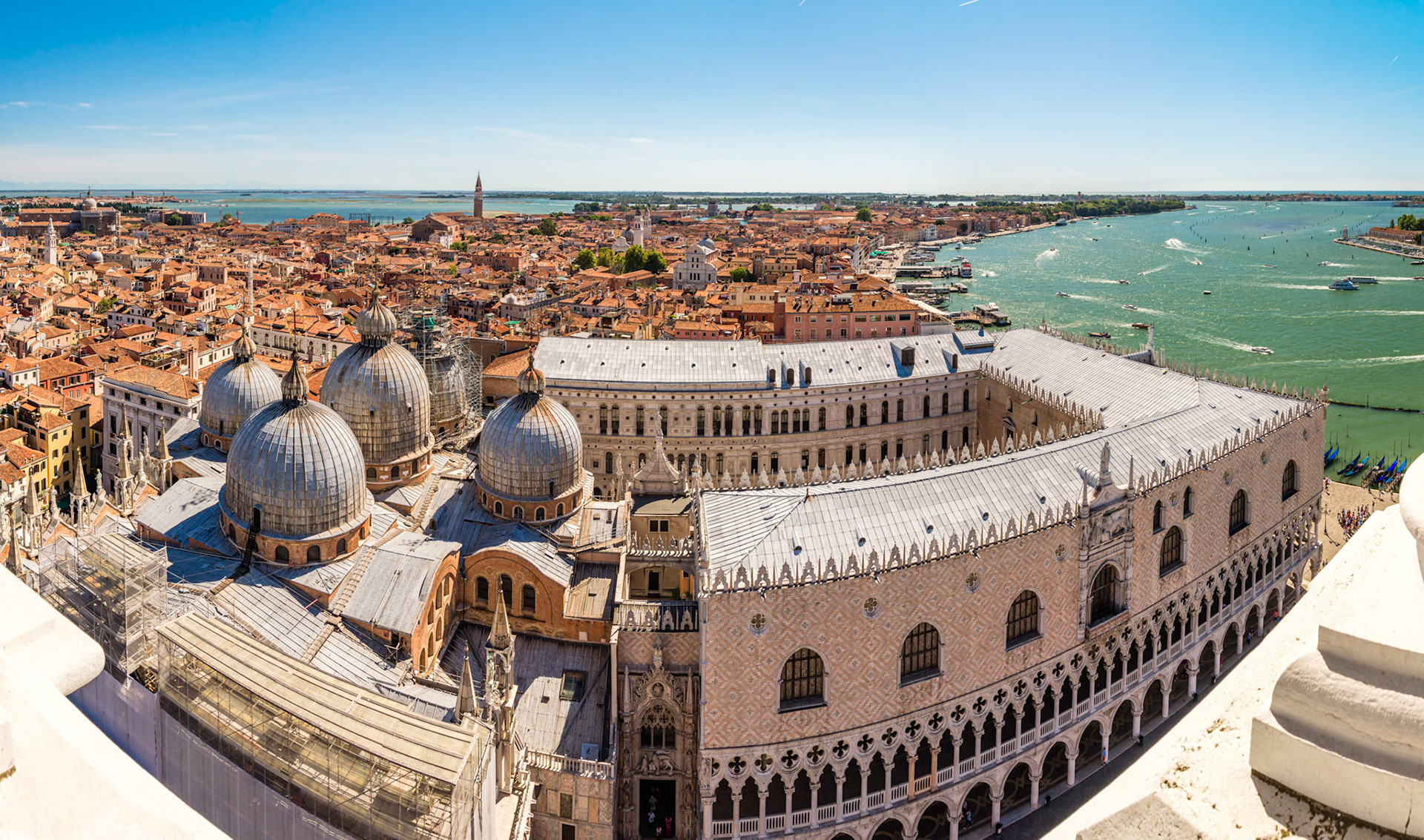 The view from the Campanile di San Marco, looking East. The Basilica and Palazzo Ducale are immediately below.