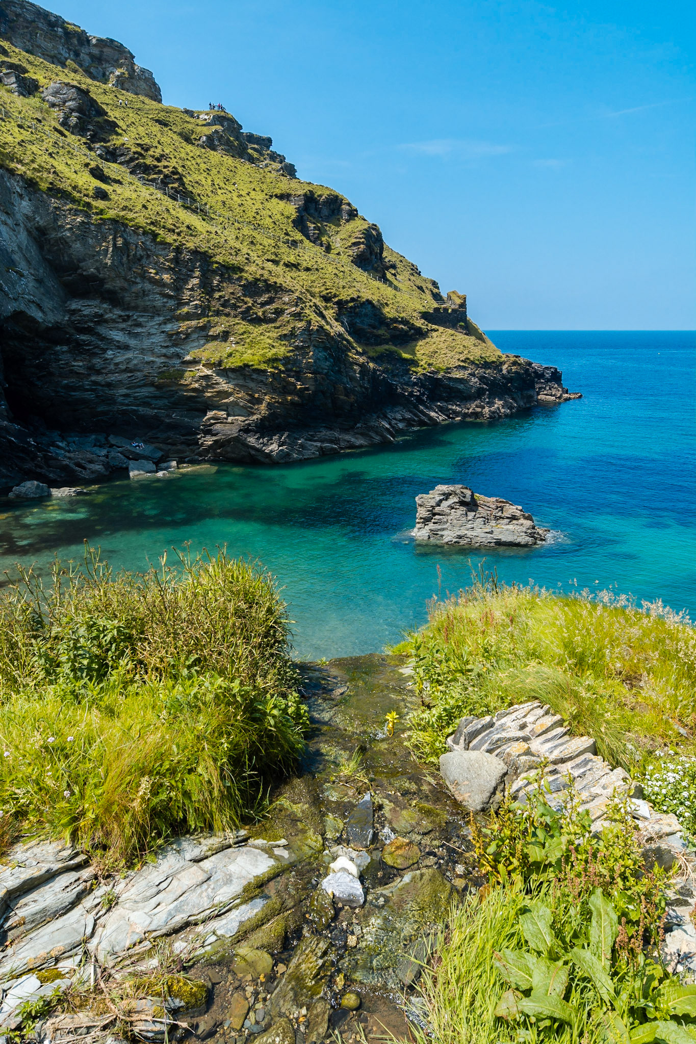 This stream flows over the cliff near to the famous ruins of Tintagel Castle on the north Cornish coast.