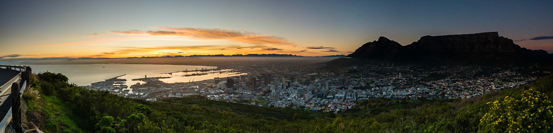 A series of pictures capturing a winter's sunrise over Cape Town, South Africa. Taken from Signal Hill overlooking the city and Table Mountain National Park.