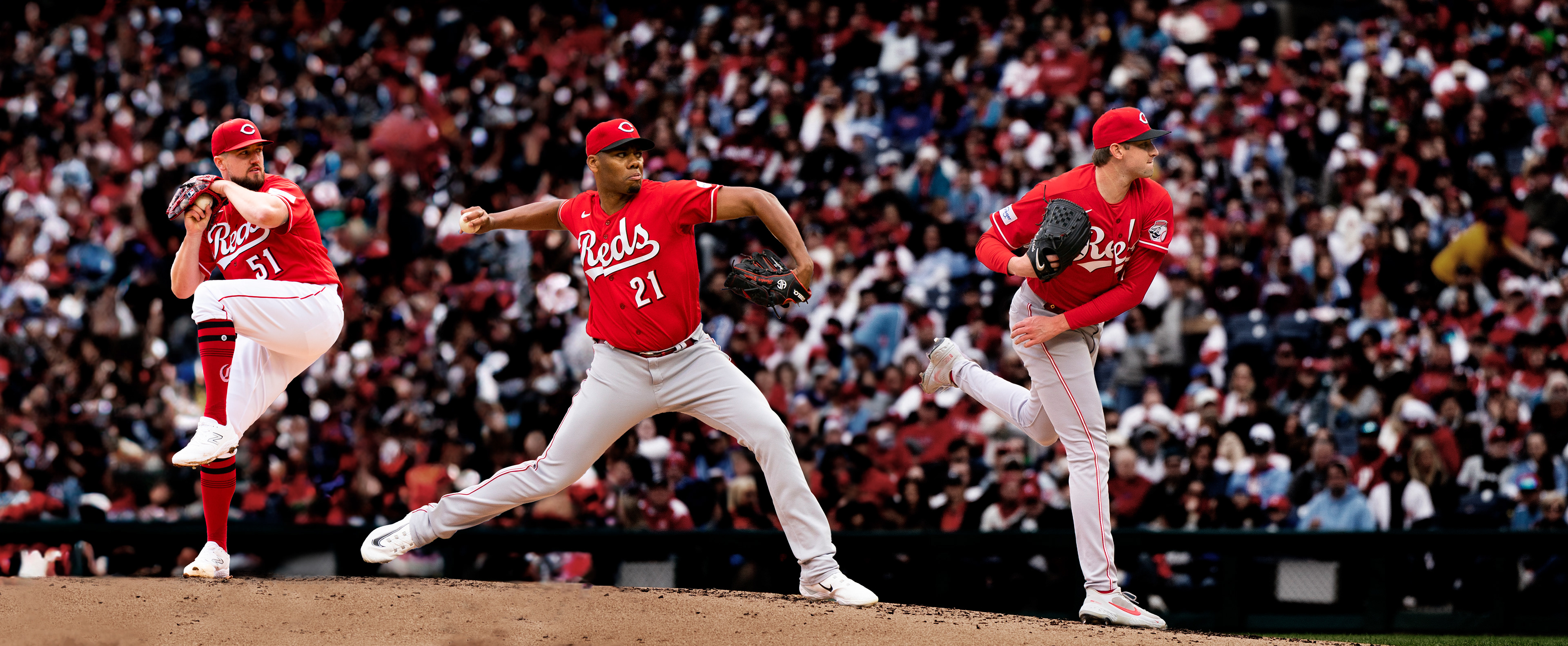 Photoshopped image of stages of a pitch for the Cincinnati Reds Spring Training Facility 