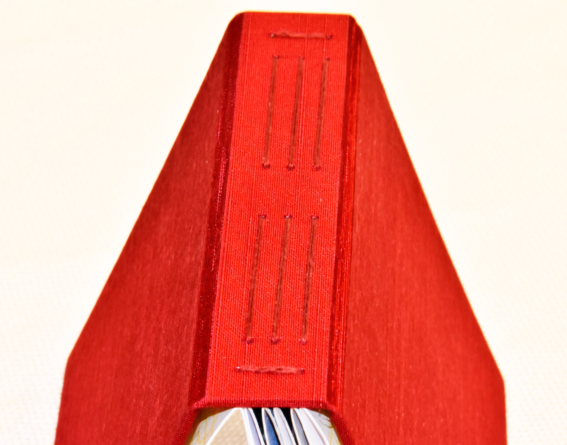 Long stitch binding with red silk book cloth