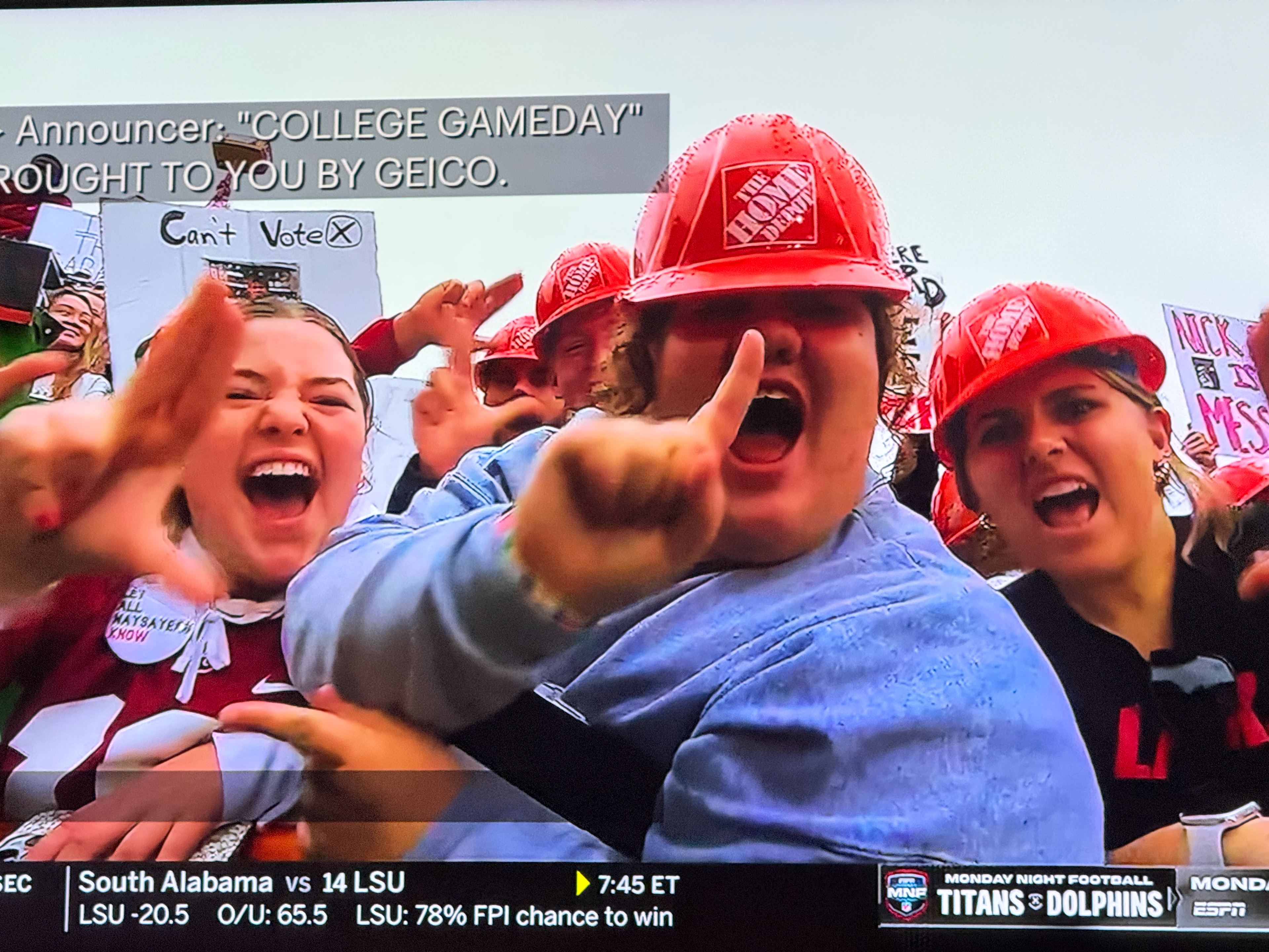 Subsequently, me on national TV after 48 hours of camping for College Gameday vs Georgia.