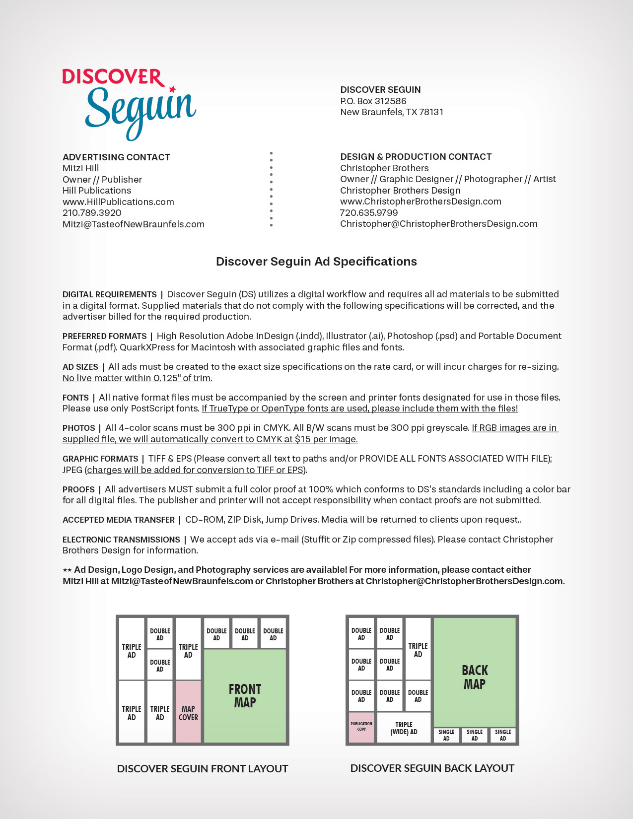 Discover Seguin • Client Info / Ad Specs