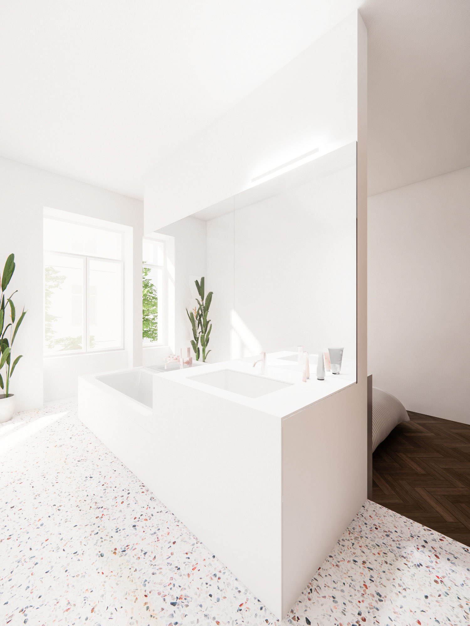 Visualisierung vom weißen Badezimmer