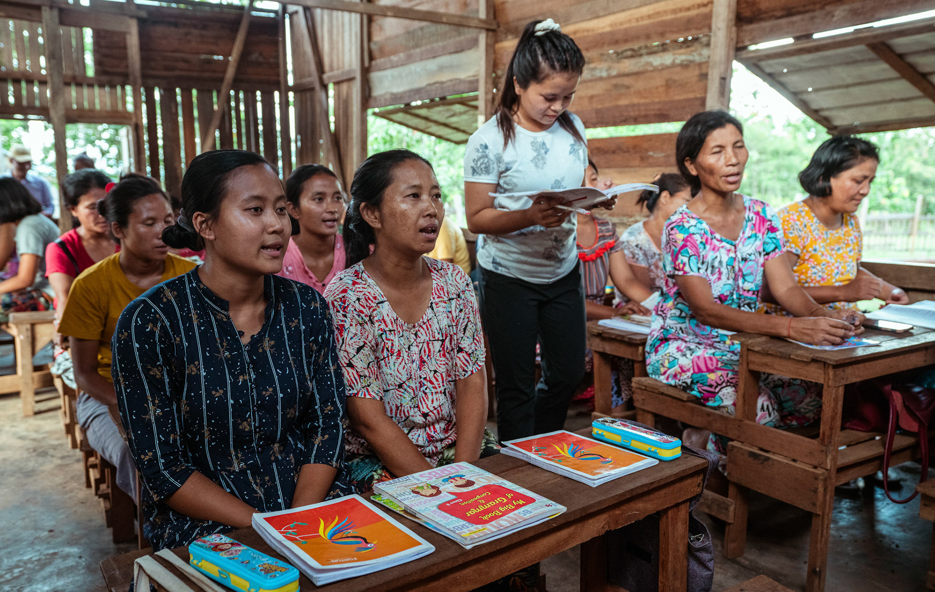 Women assemble to take part in the adult education module organised by representatives of CRS Moreh, Manipur, during the COVID-19 Response and Recovery Program.