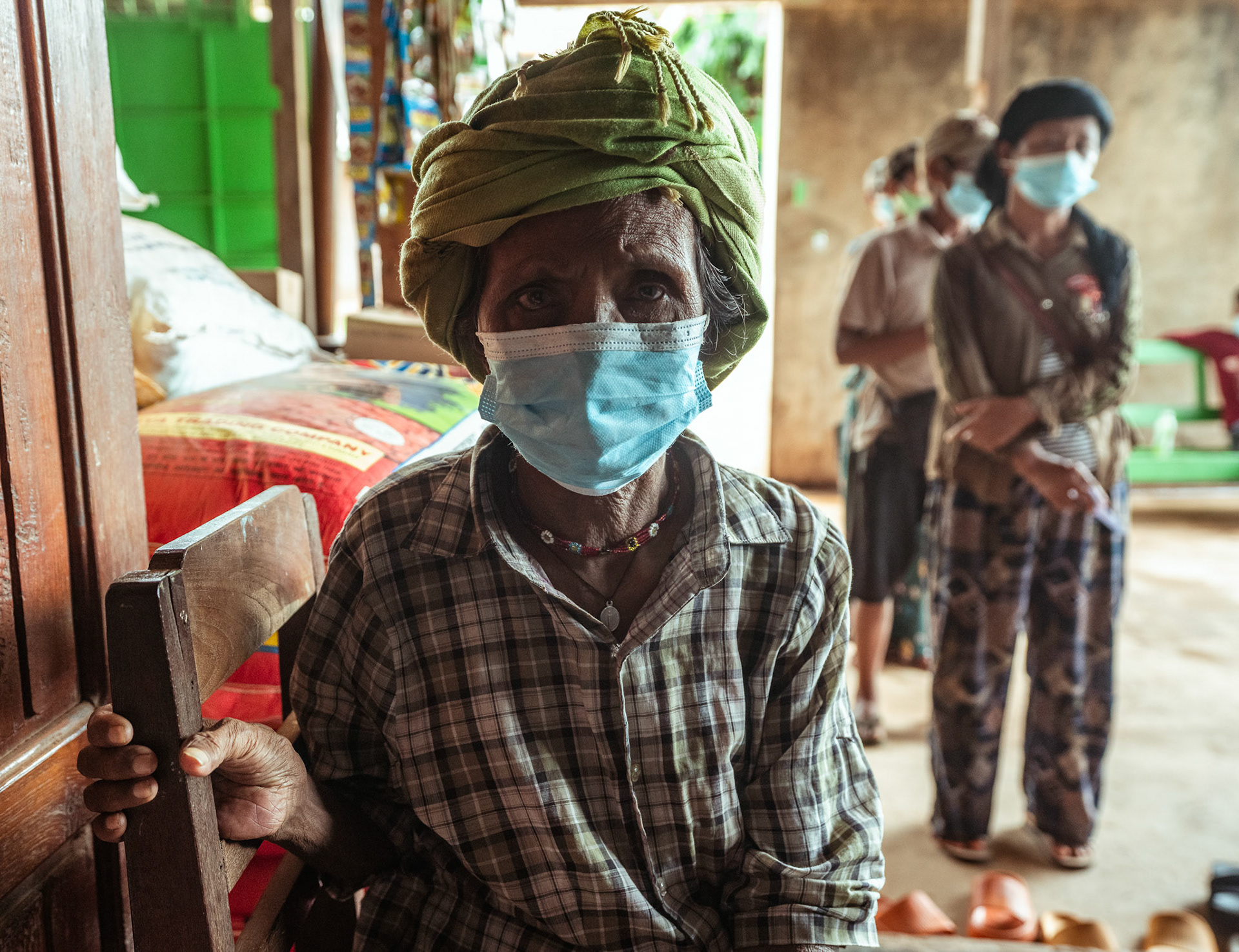 Refugees in Moreh, Manipur, queuing up to collect the basic need supplies and COVID recovery kits being distributed by Catholic Relief Services (CRS) during the Voucher Based Distribution scheme.