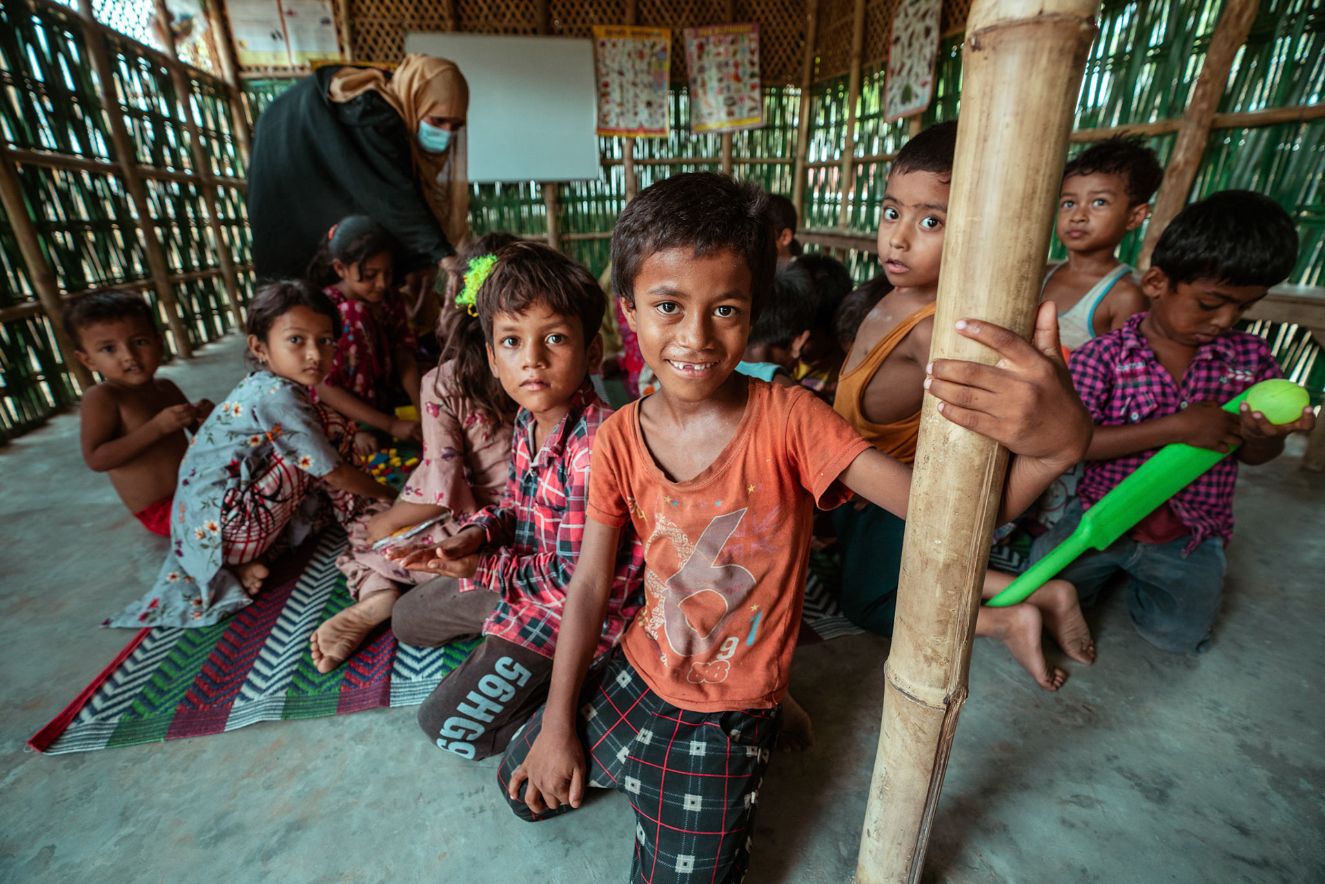 A group of children at the learning centre in Mewat, Haryana, during the COVID-19 Response and Recovery Program organised by Catholic Relief Services (CRS).
