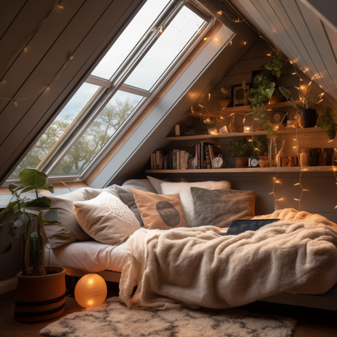 AI-generated image of a cosy lounge space