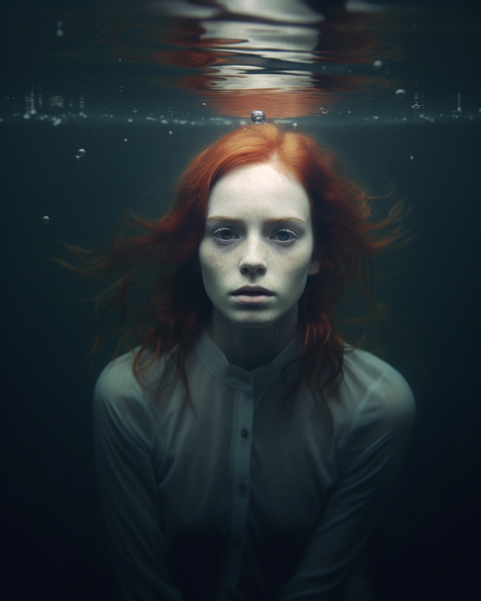 AI-generated image of a woman underwater