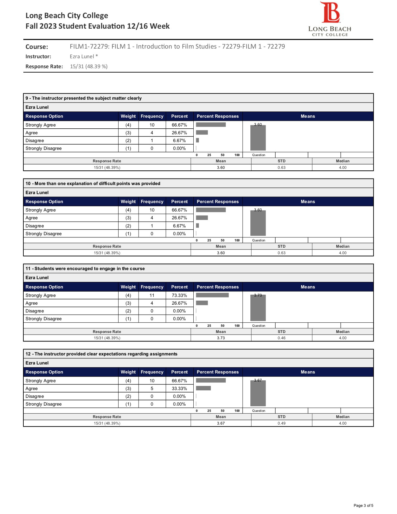 FILM 1 (72279) Introduction to Film Studies - Detailed Report + Comments (3 of 5)