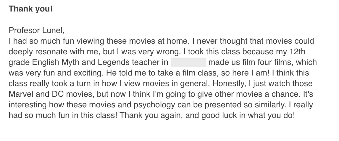 Dec. 17, 2023 - RTVF 15 Intro to Film Studies (N9105) - Butte College - Fall 2023