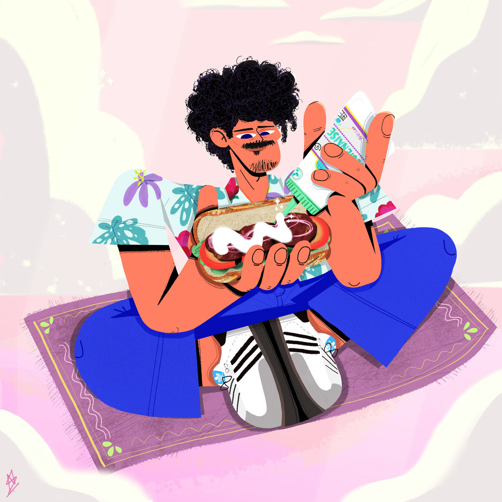 Adding mayonnaise on a sandwich