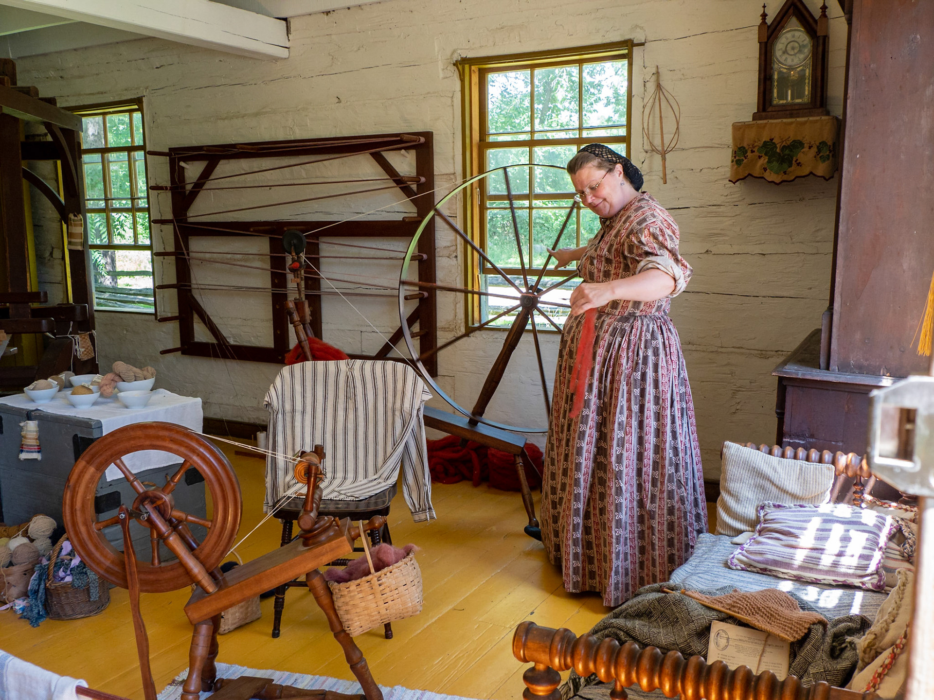 She spins wool all summer, and then does it for herself all winter.