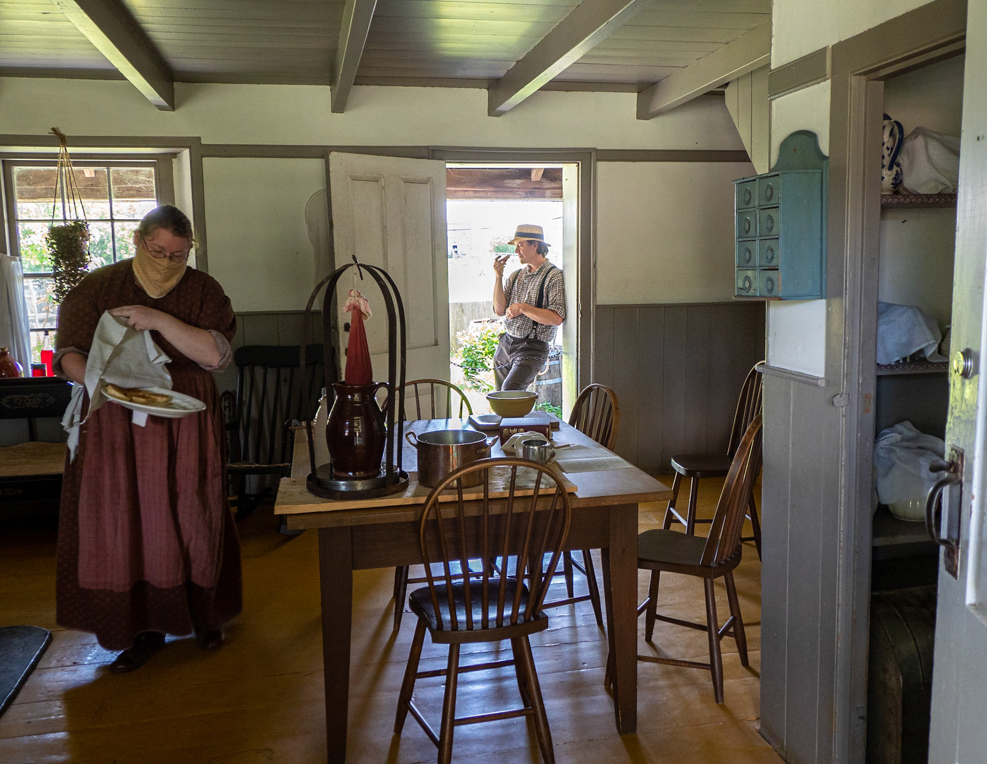 Tasting the baked sausage pies at the backdoor