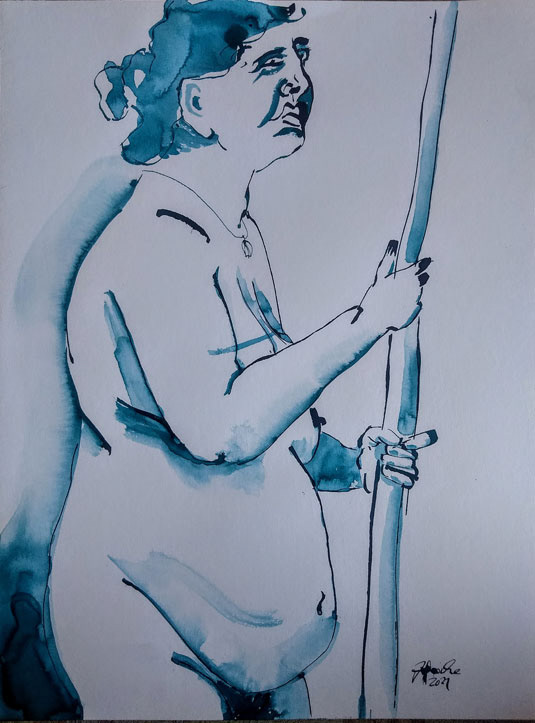 Frau mit Stange