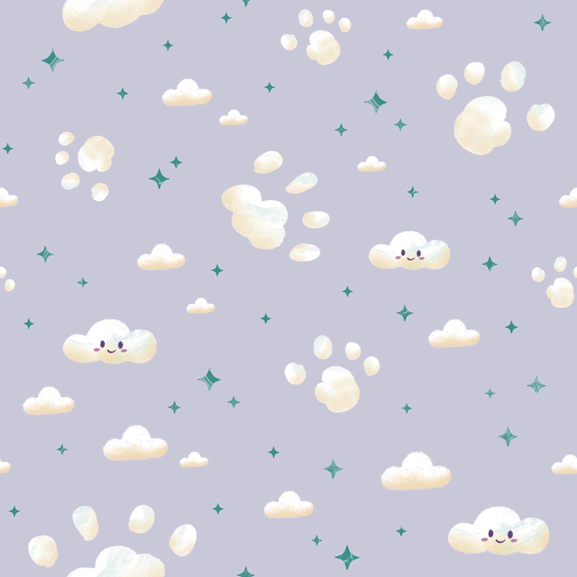 Playful Sky in Purple, Pattern, Digital Illustration