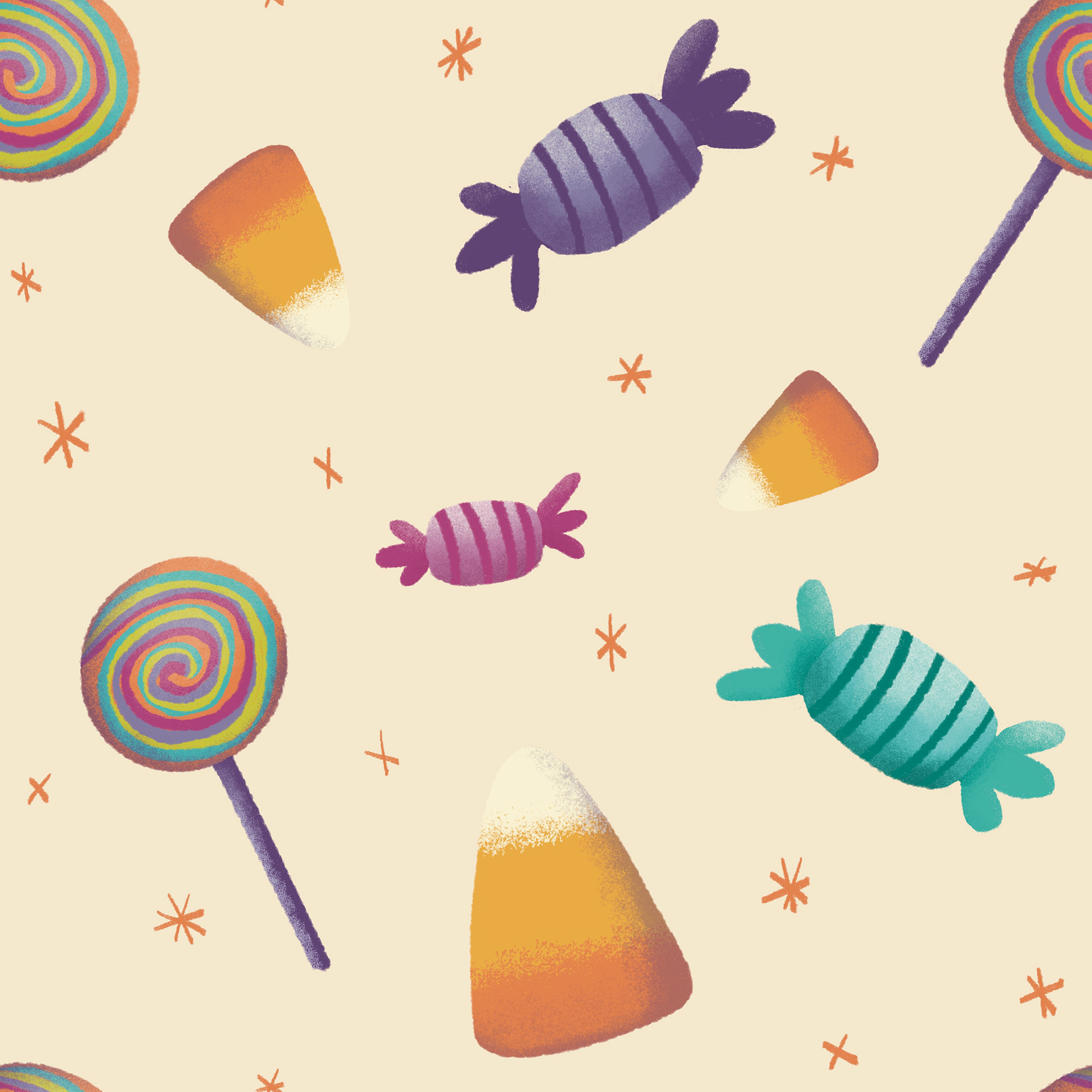 'Halloween Candy - yellow' Accent Pattern Digital Illustration