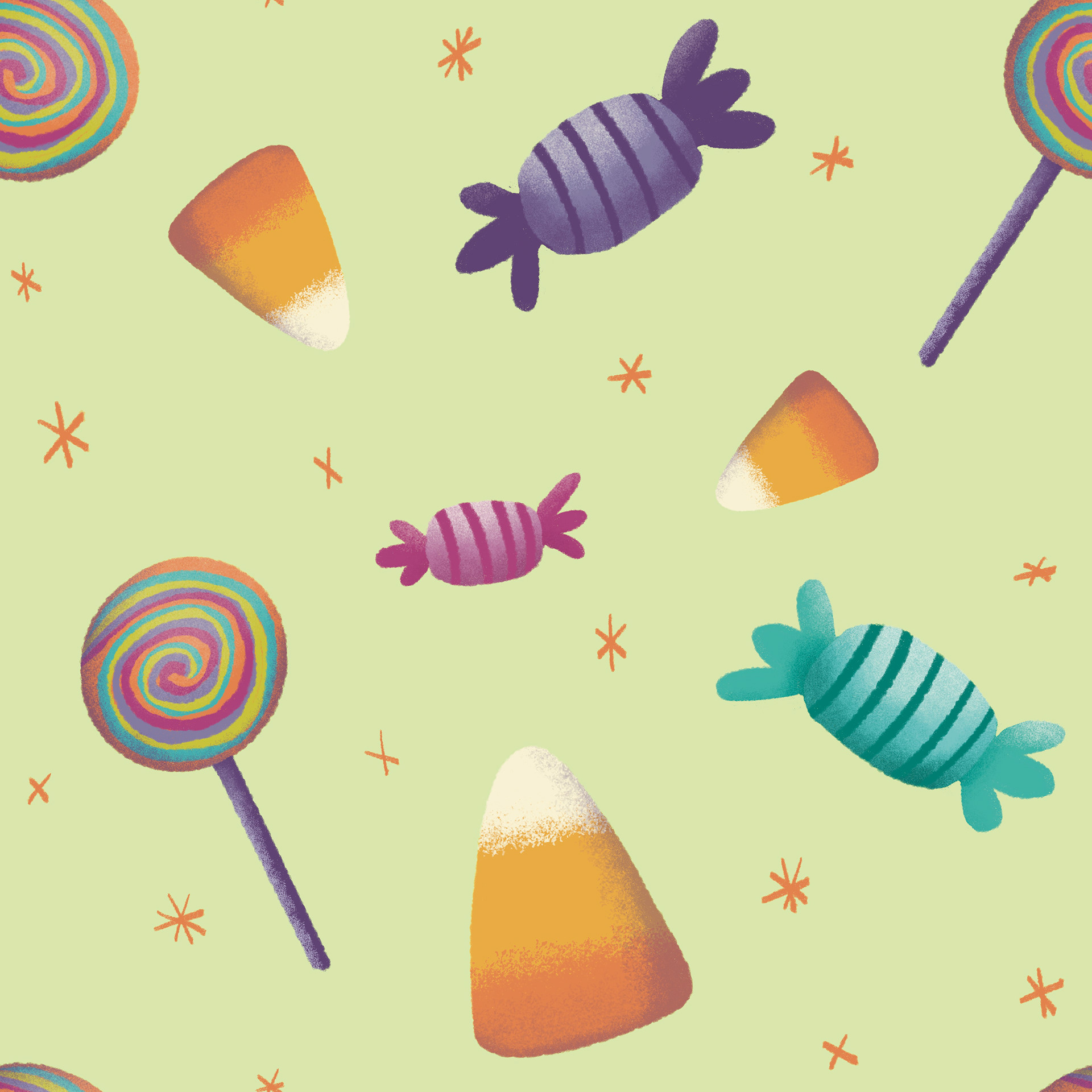 'Halloween Candy - green' Accent Pattern Digital Illustration