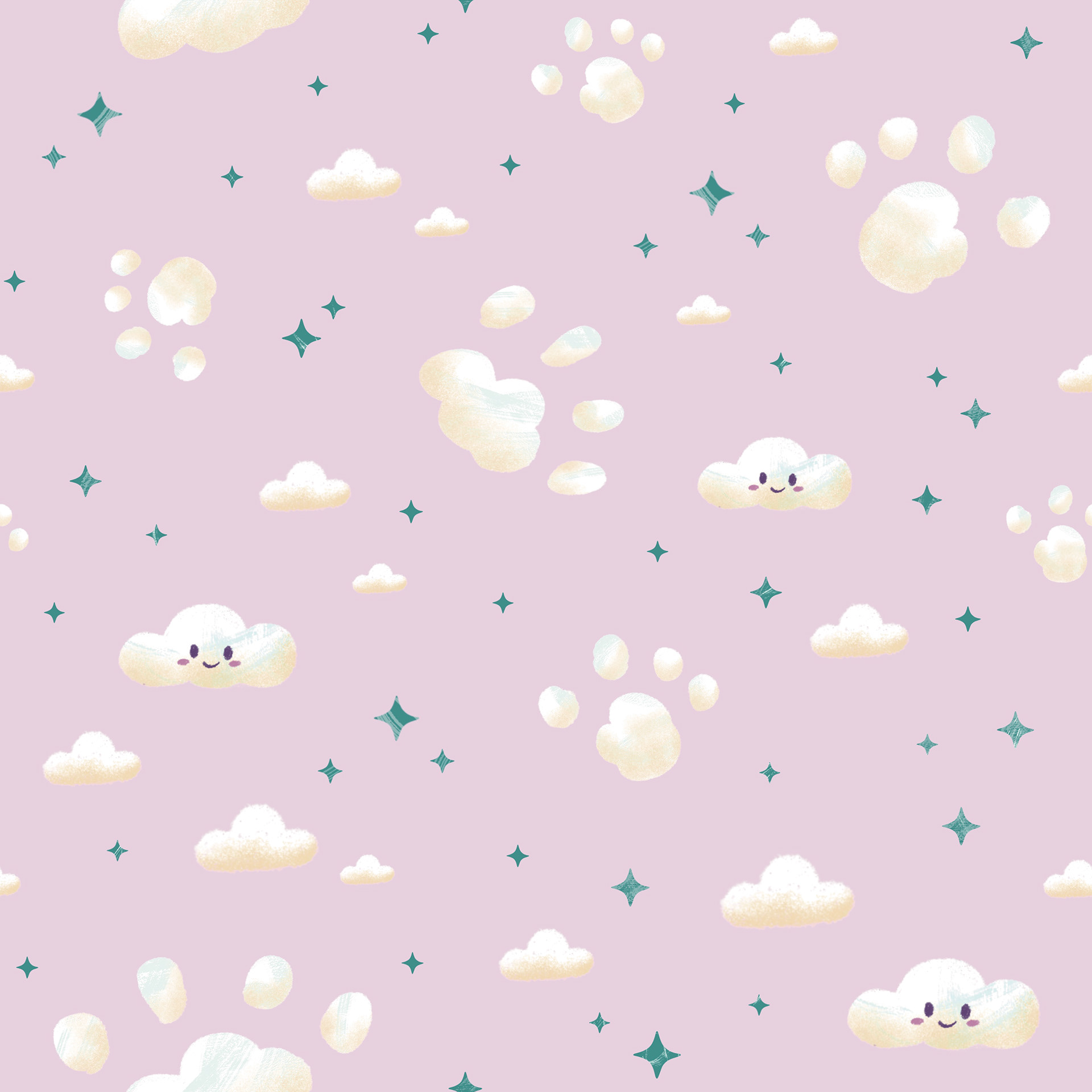 Playful Sky in Pink, Pattern, Digital Illustration