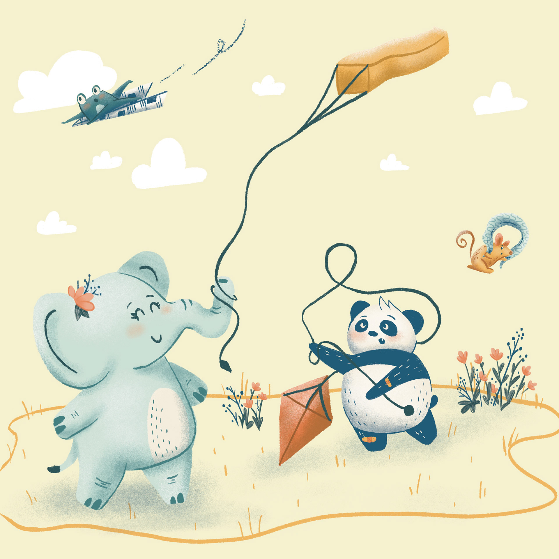 'Kite Flying' Focal Image 12x12" Digital Illustration