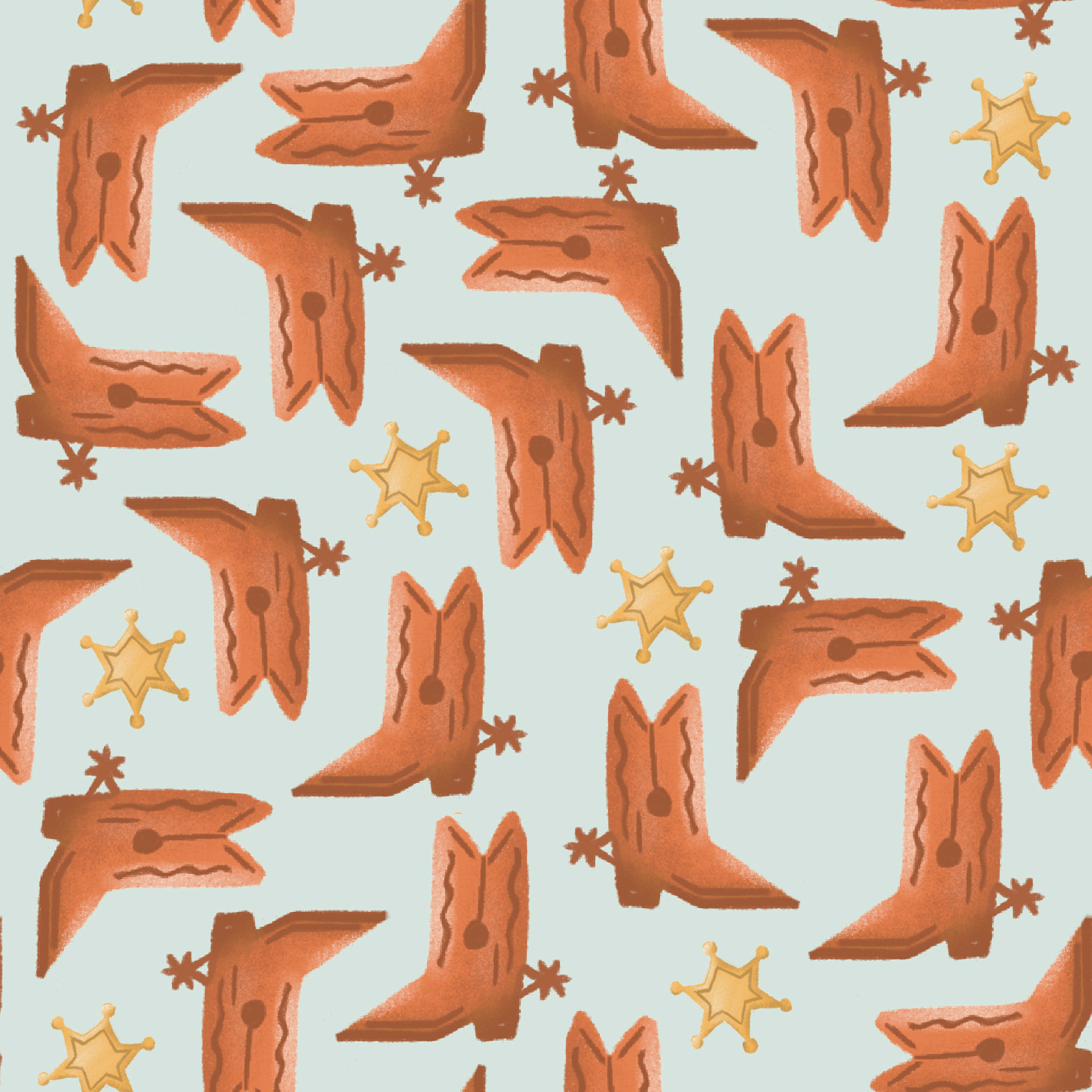 'Western Kicks in blue' Accent Pattern 12x12"  Digital Illustration