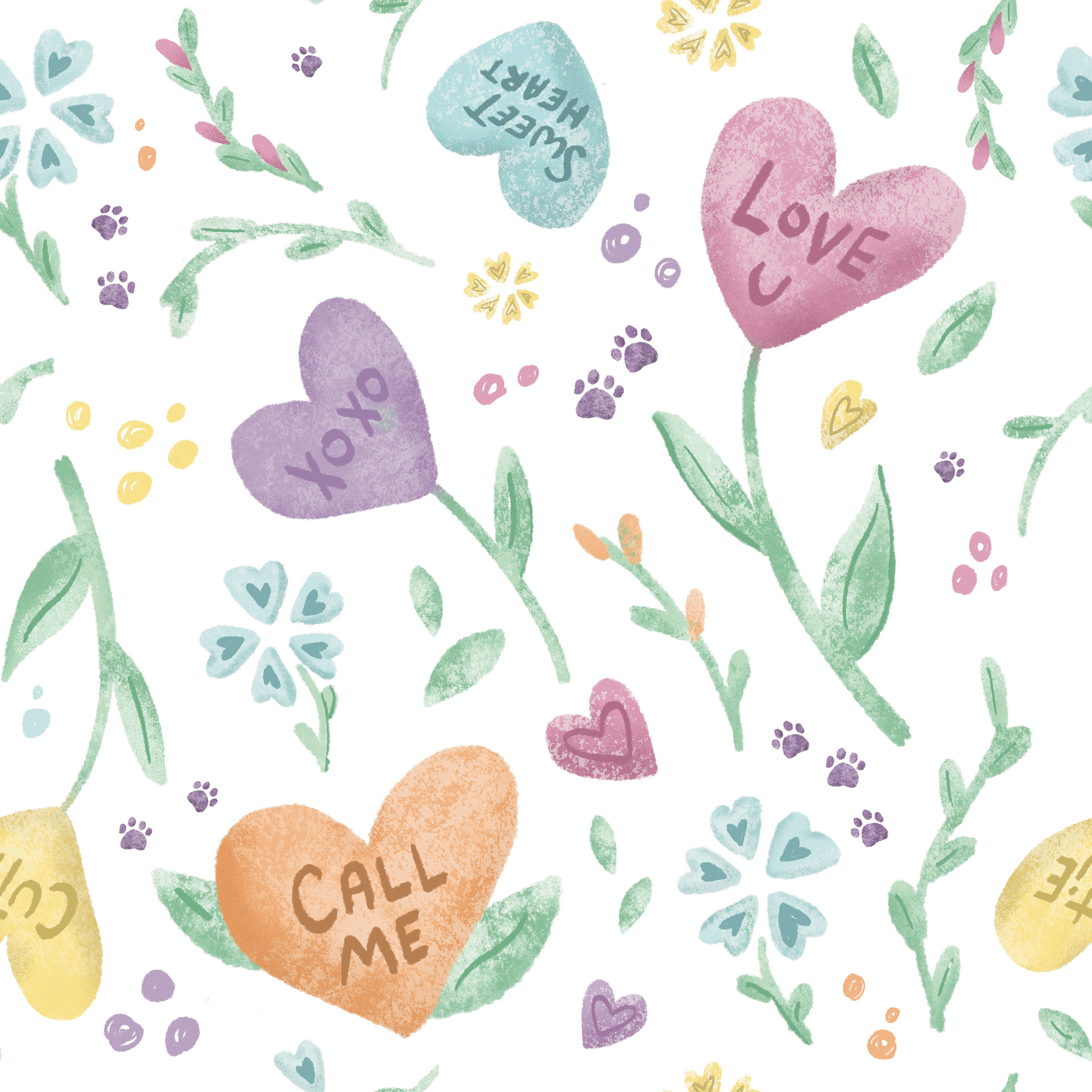 Floral Candy Pattern Digital Illustration