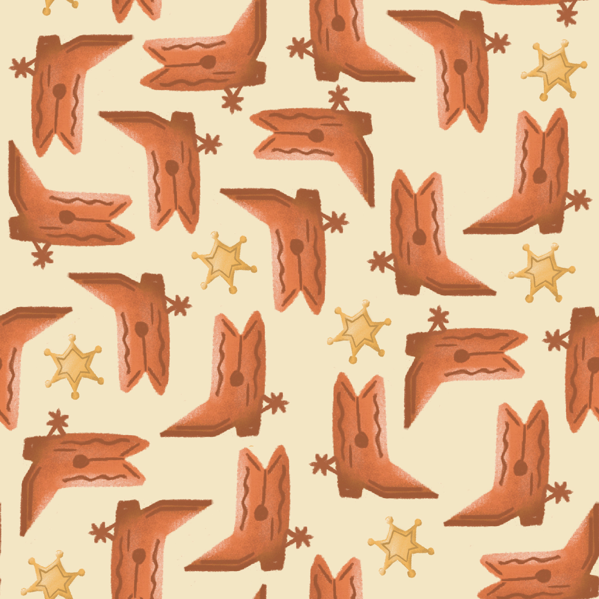 'Western Kicks in yellow' Accent Pattern 12x12"  Digital Illustration