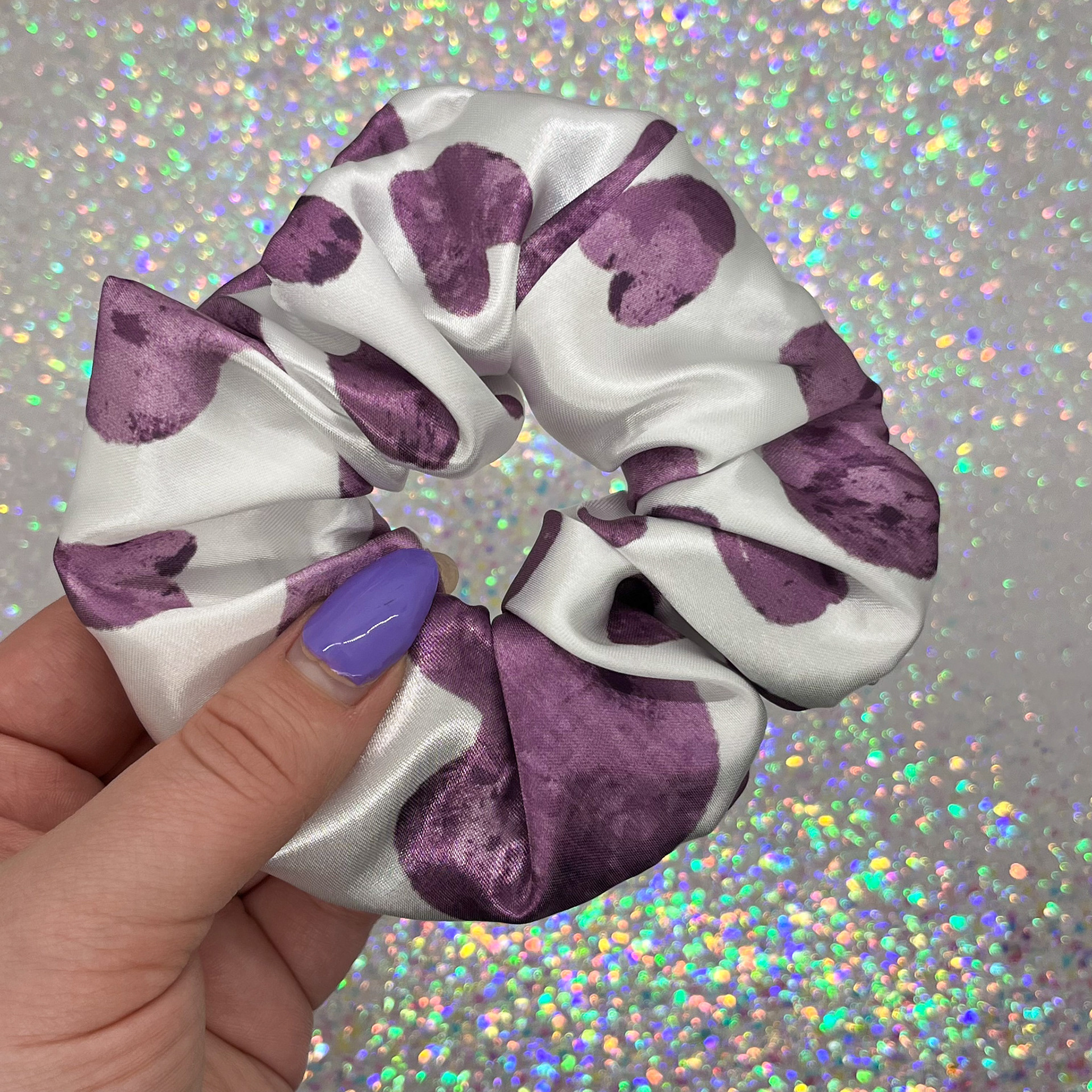 Purple Dalmation Satin Hair Scrunchie