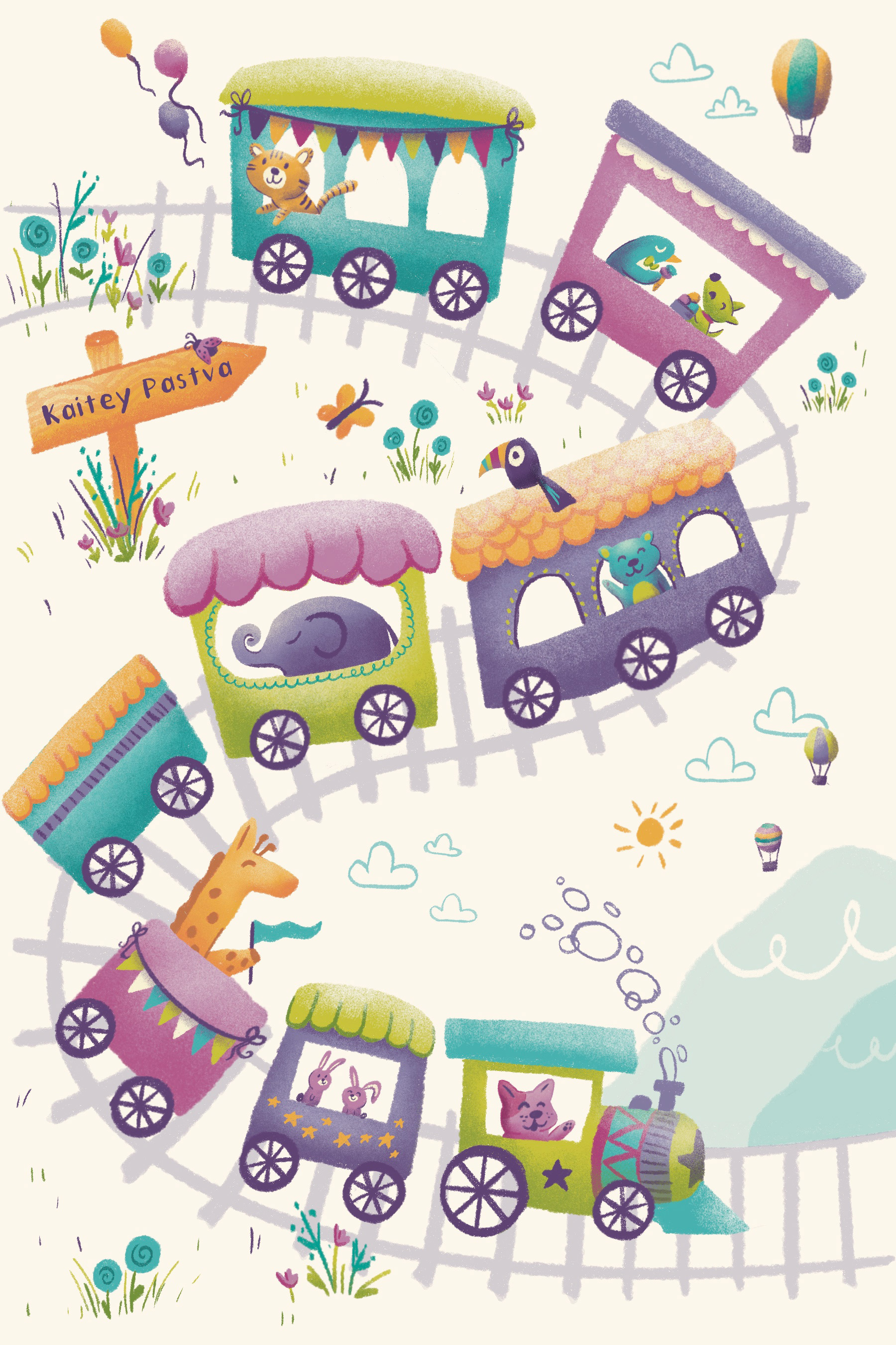 Rainbow Circus Train, 6x9", Digital Illustration 