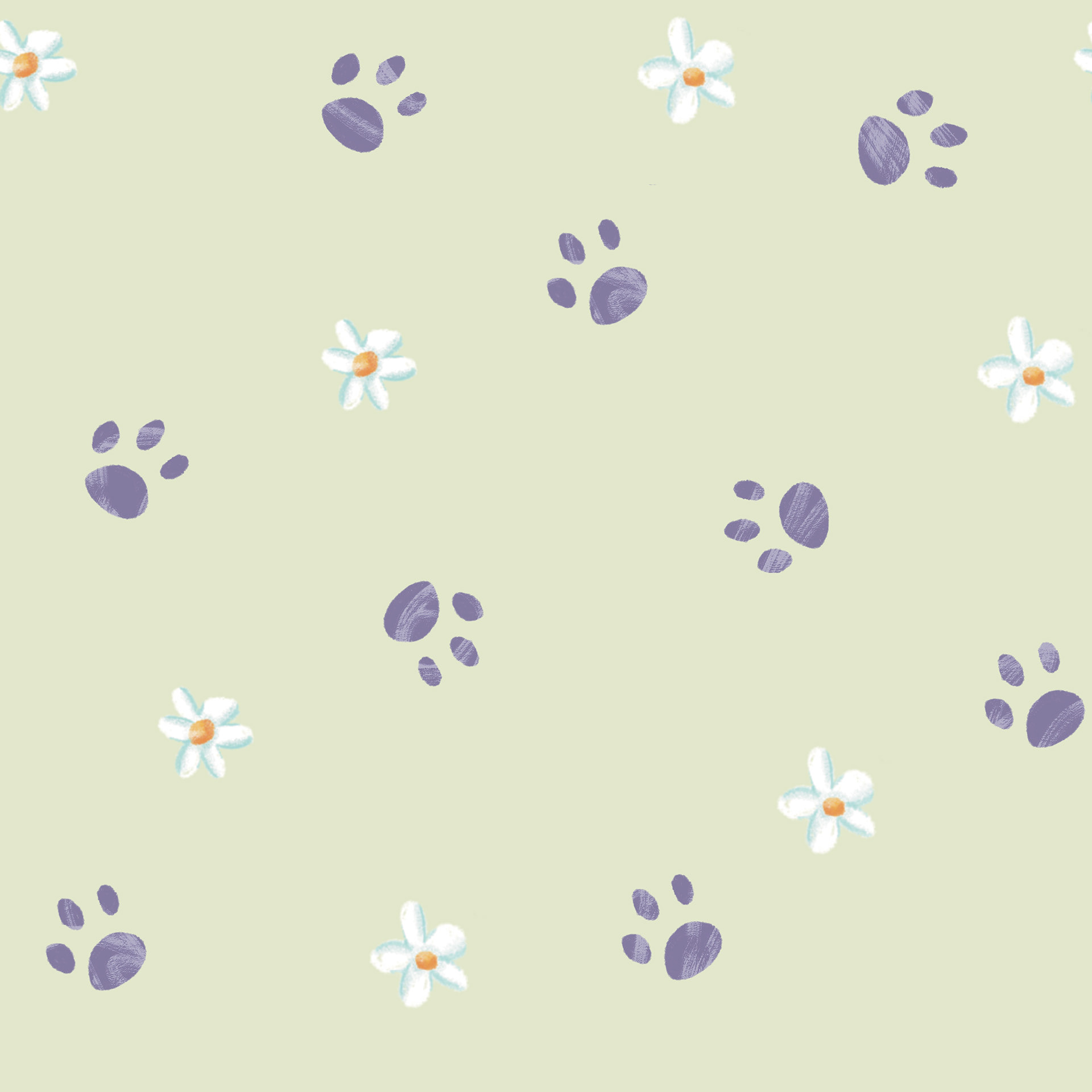 'Daisy Paws in Green' Accent Pattern 12x12" Digital Illustration