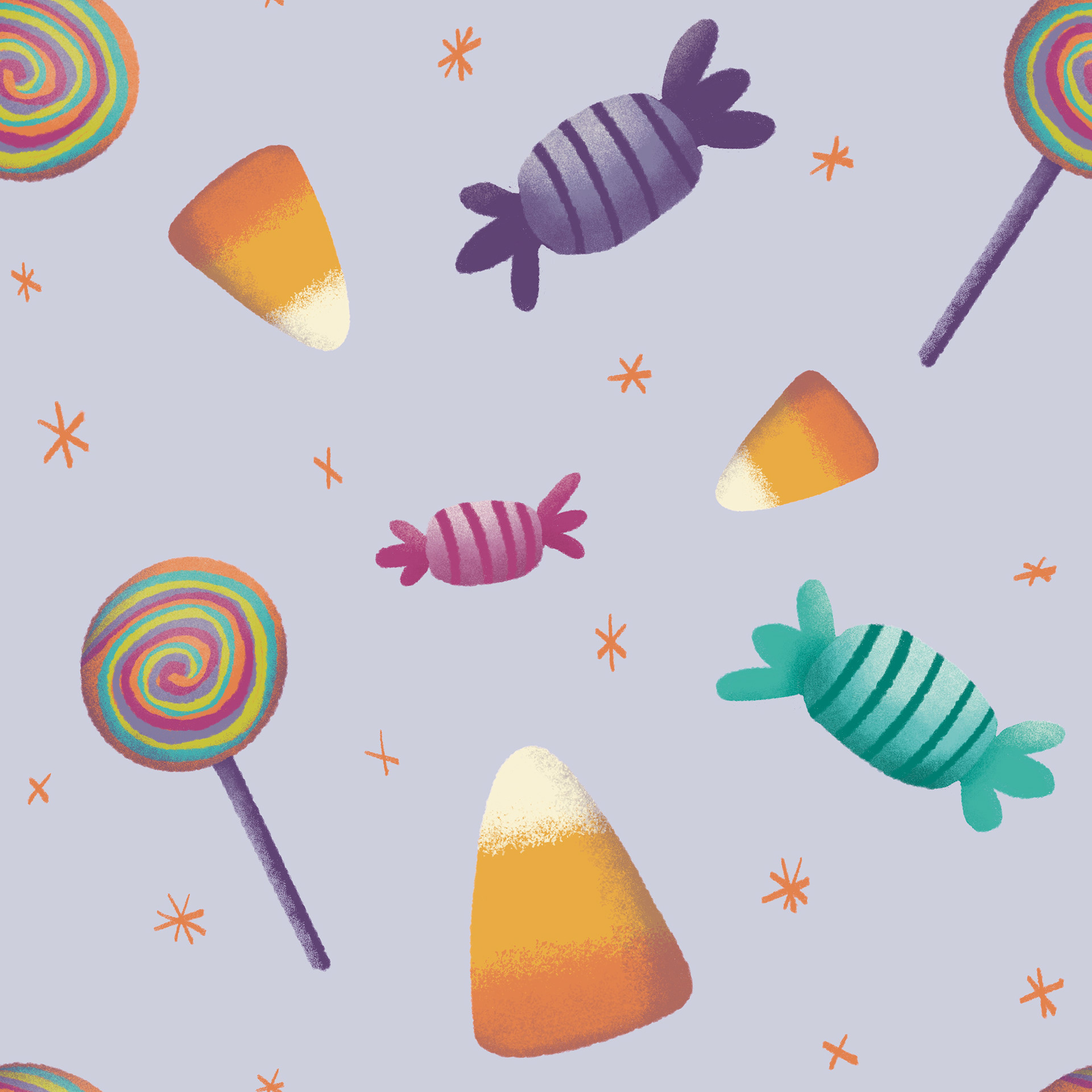 'Halloween Candy - purple' Accent Pattern Digital Illustration