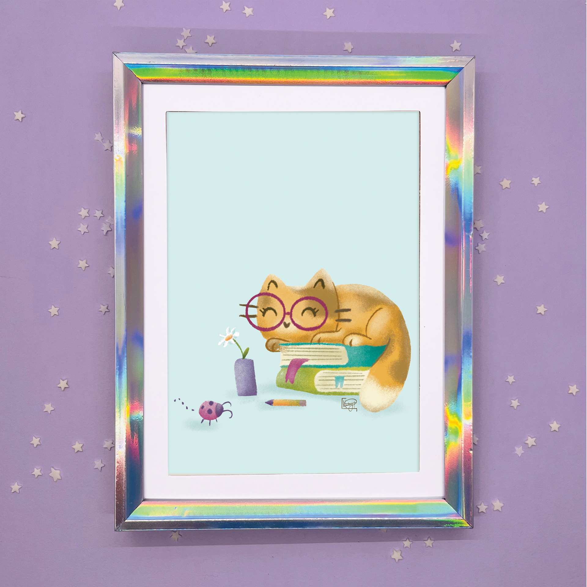 Study Break Tortie Cat Art Print