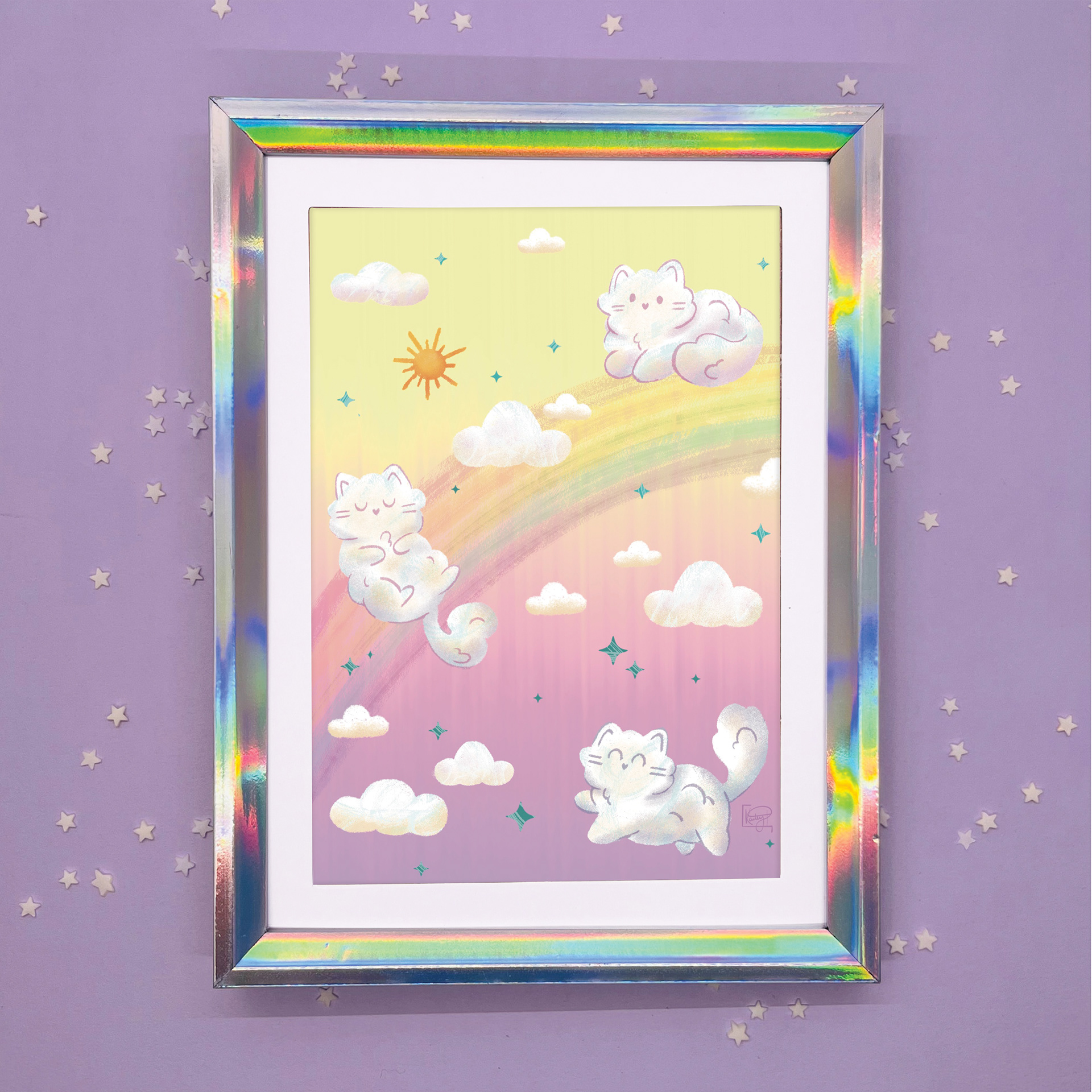 Daydreaming Cat Cloud Art Print