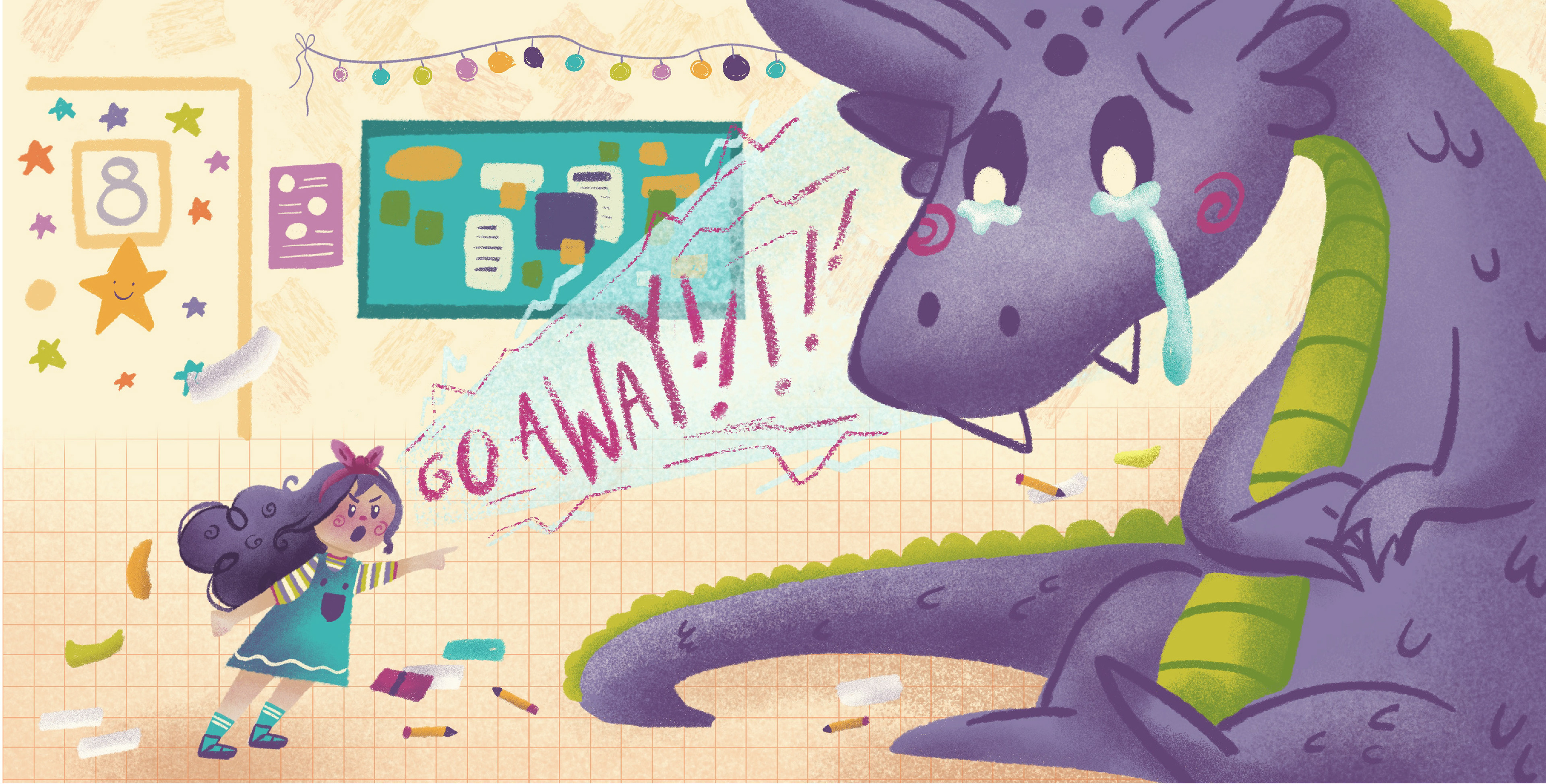 A Dragon in My Pocket, Picture Book Spread ,8.5x17", Digital Illustration with Hand Lettering