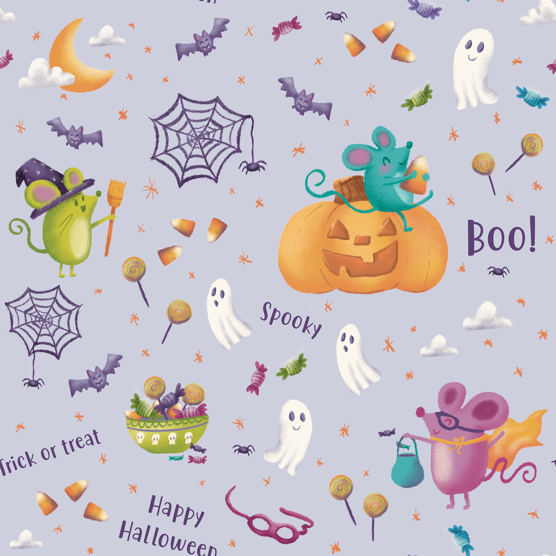 'Trick or Treat - purple' Focal Pattern Digital Illustration