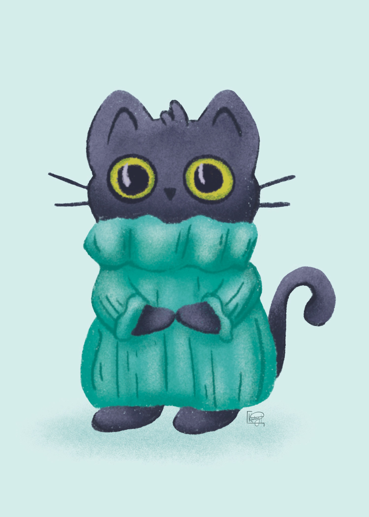Black Cat Sweater 5x7" Digital Illustration