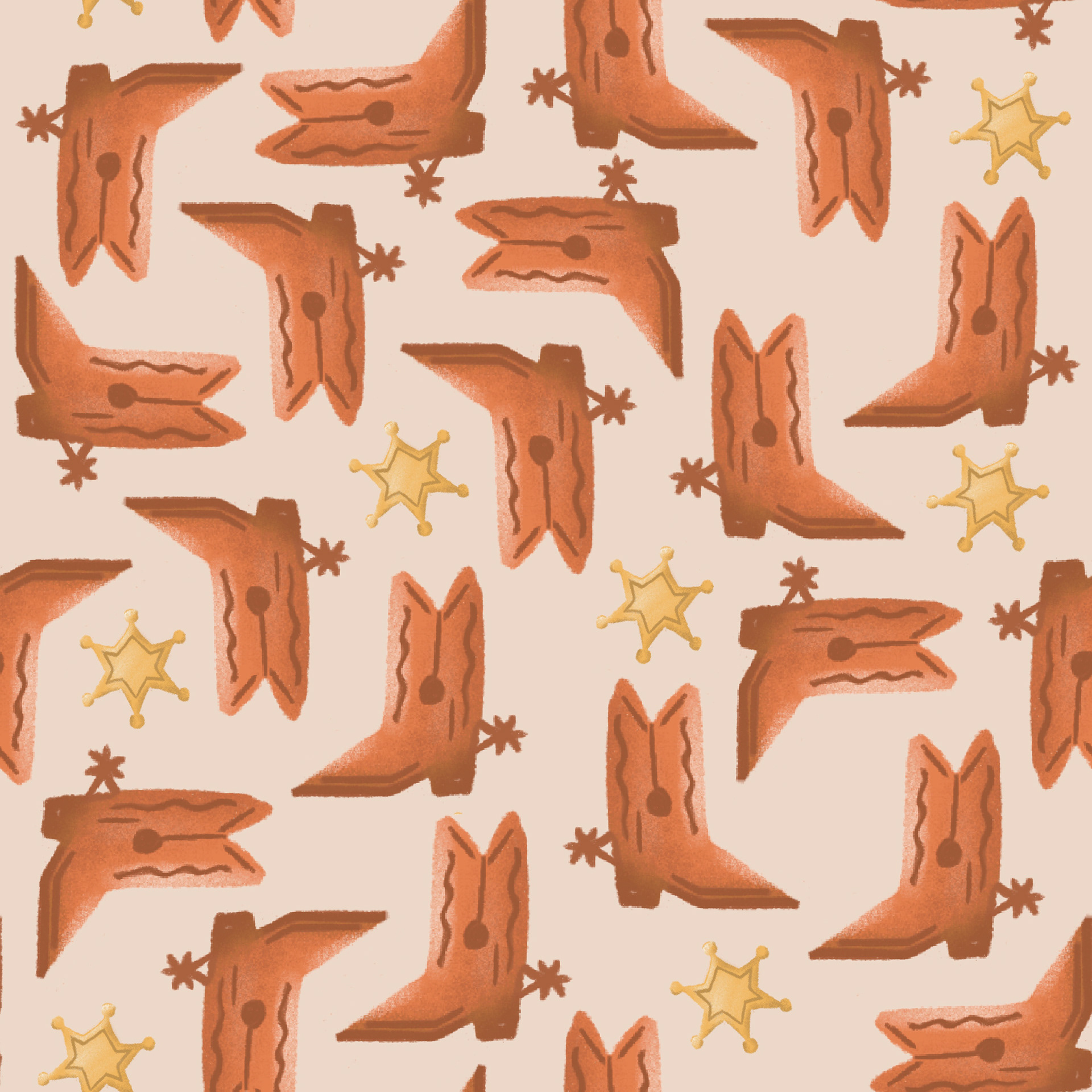 'Western Kicks in orange' Accent Pattern 12x12"  Digital Illustration