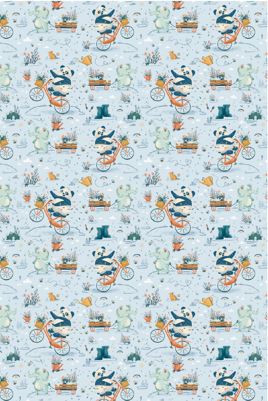 'Bike ride' Focal Pattern 12x18" Digital Illustration