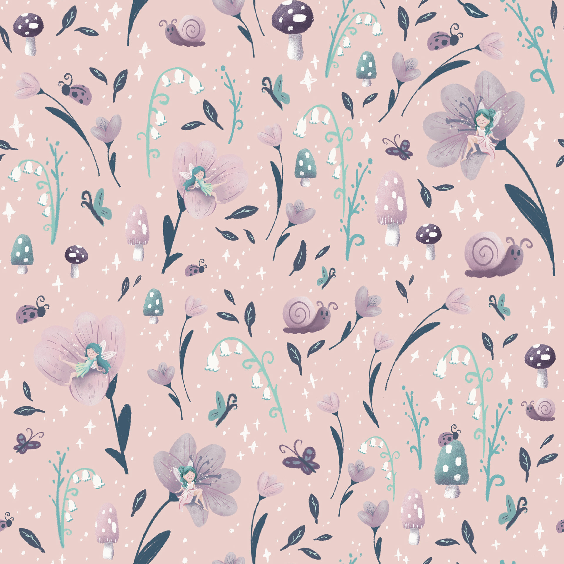 'Fairy Garden in pink' Focal Pattern Digital Illustration