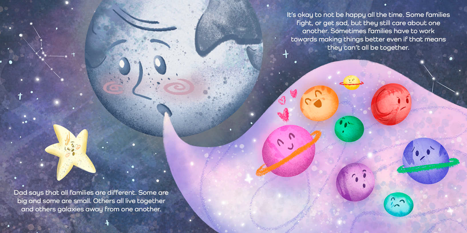 A Galaxy Between Us, Picture Book Spread, 8.5x17",  Digital Illustration