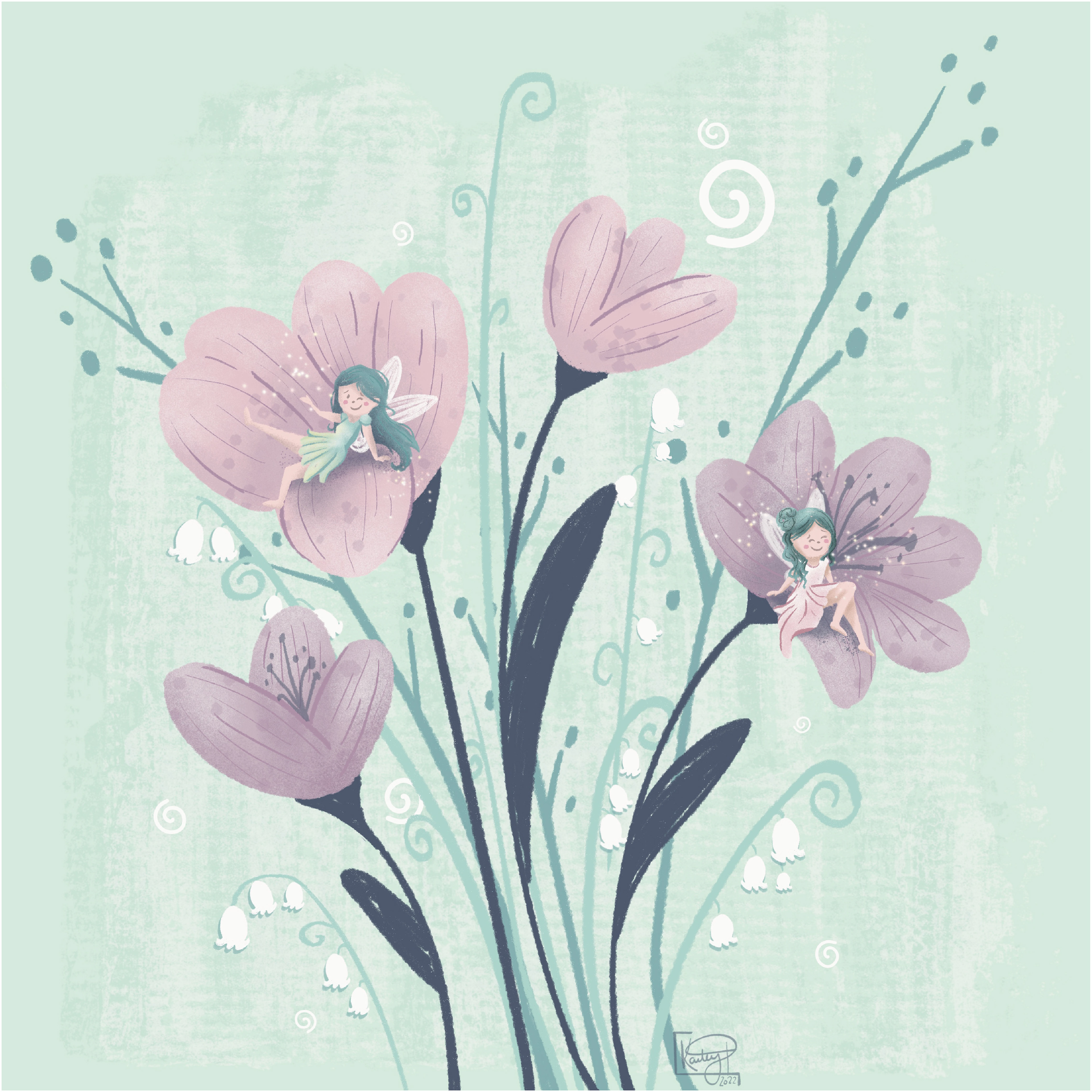 Flower Fairies, 12x12", Digital Illustration