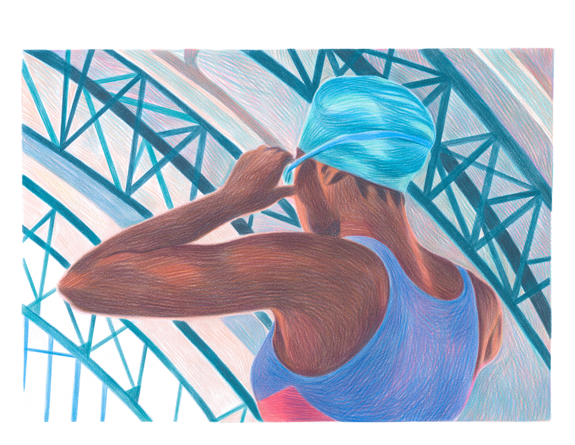 nageuse piscine dessin crayon de couleur caroline peron