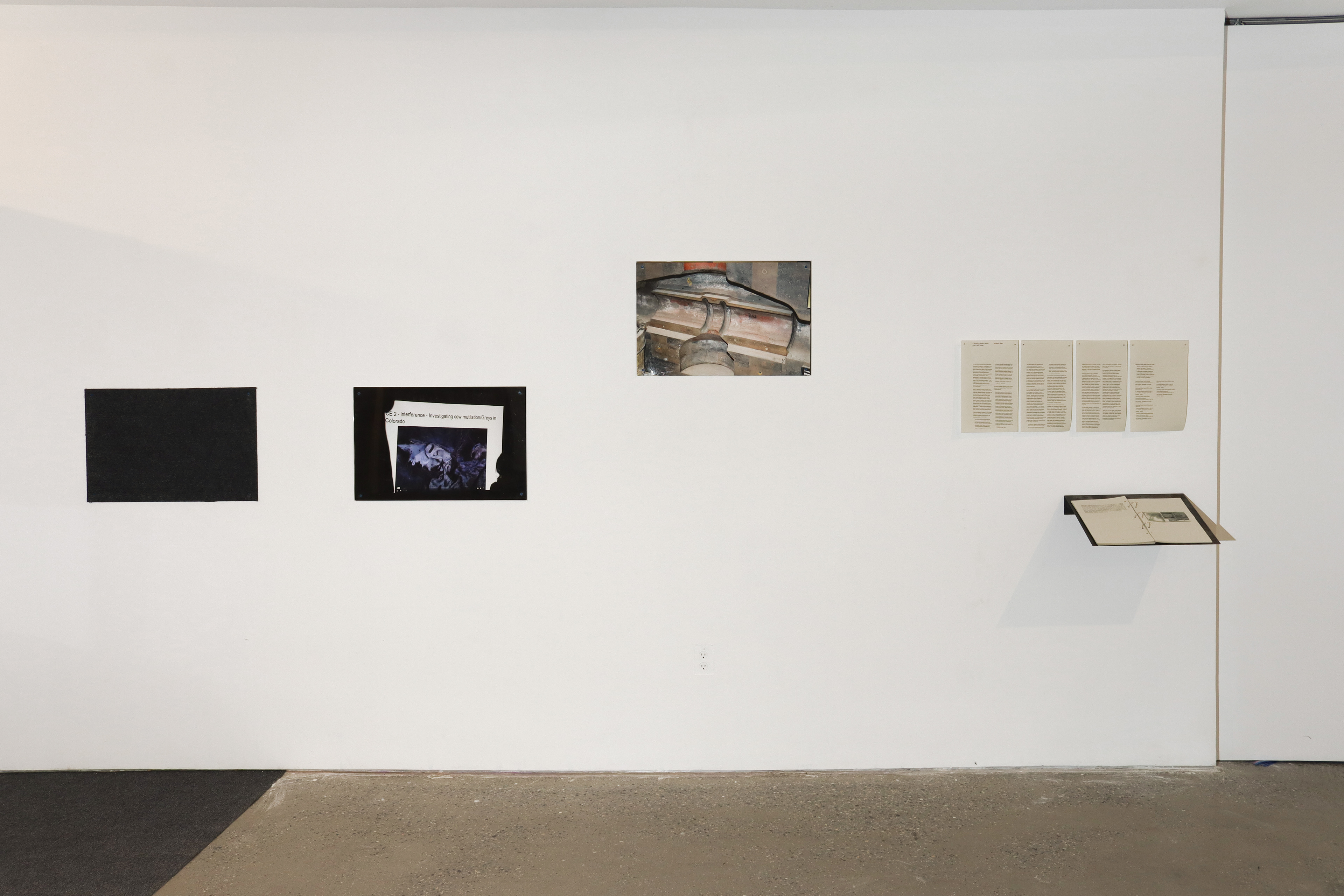 'Catching Orbital Debris (Paranormal Psychic Convention 2023)' 21 archival pigment prints on top of one another, plexiglass, concrete screws, *score and 'Catching Orbital Debris (North Central Ohio Industry Museum)' 14 archival pigment prints on top of one another, plexiglass, concrete screws, *score