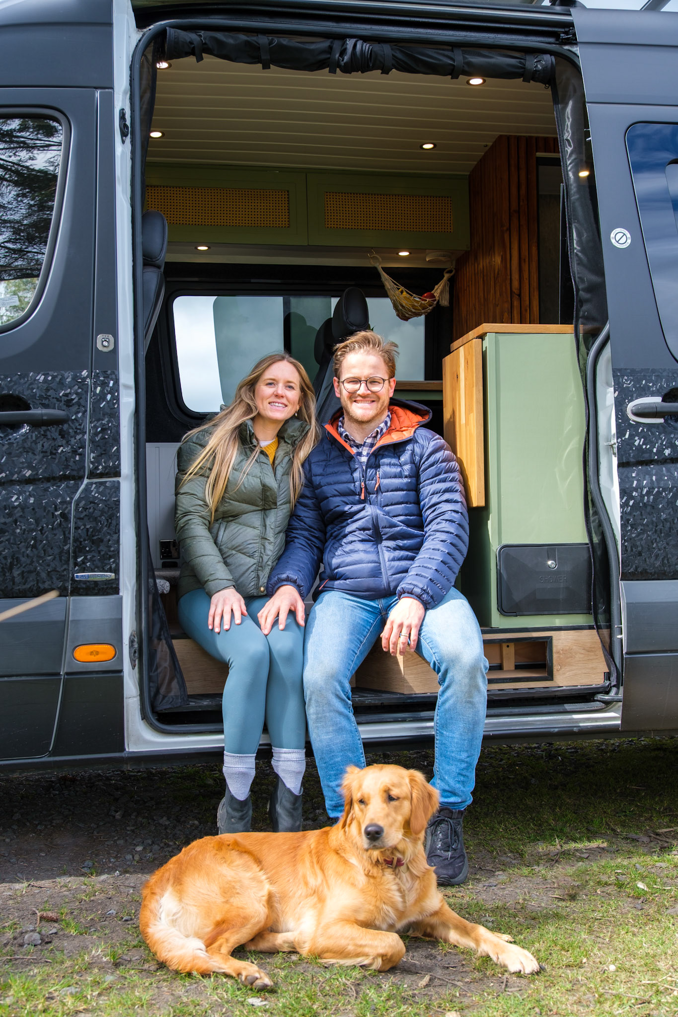 Client: via Quirky Campers – a couple and their dog pictured in their camper