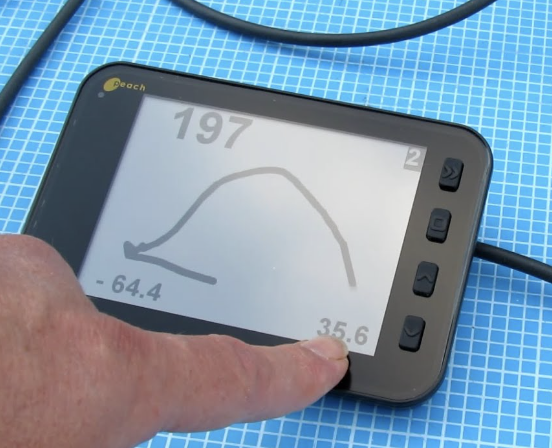 Peach monitor showing force curve, catch and finish angles, and power output