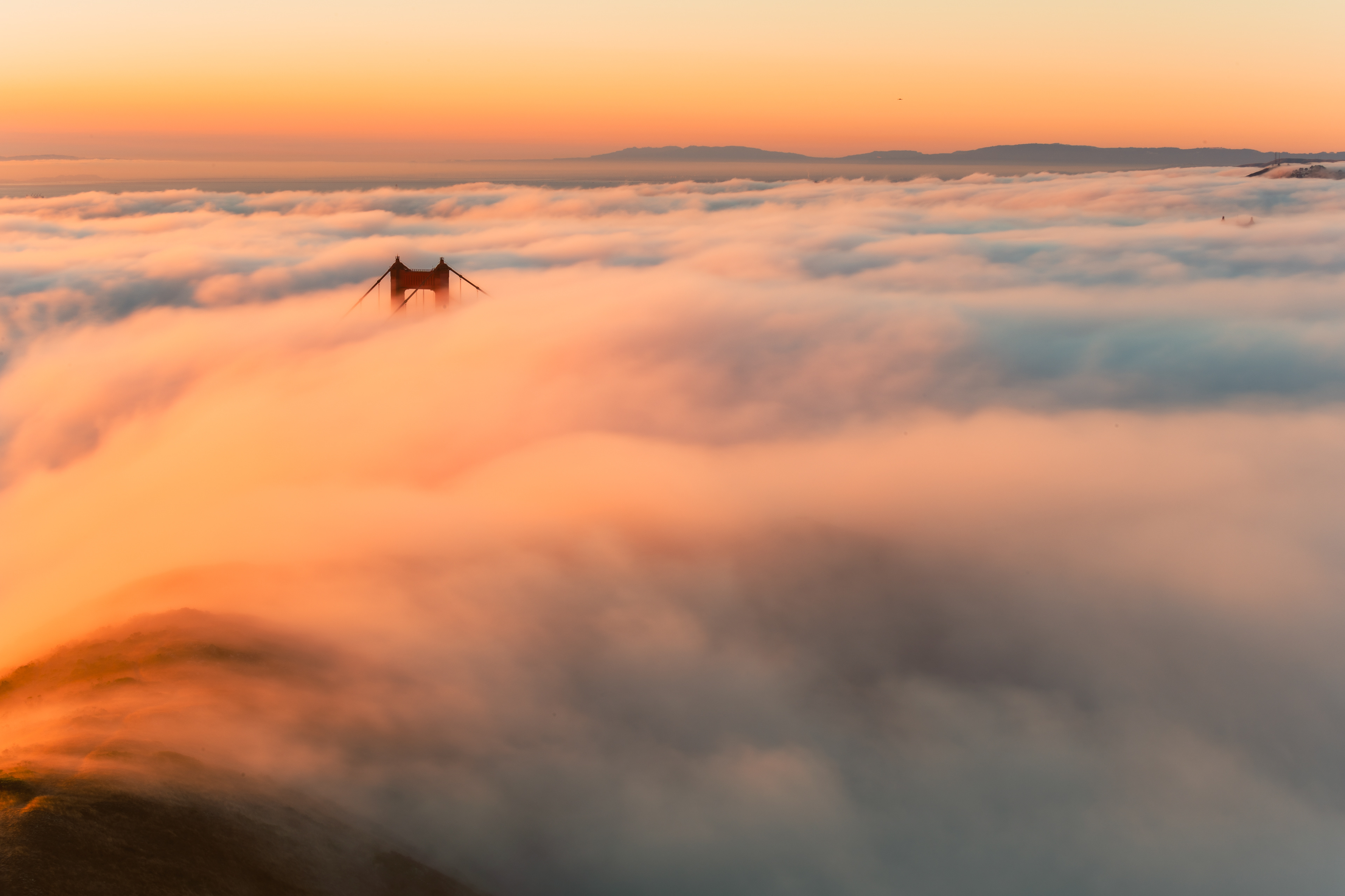 Golden Gate Bridge in fog - Marin Headlands