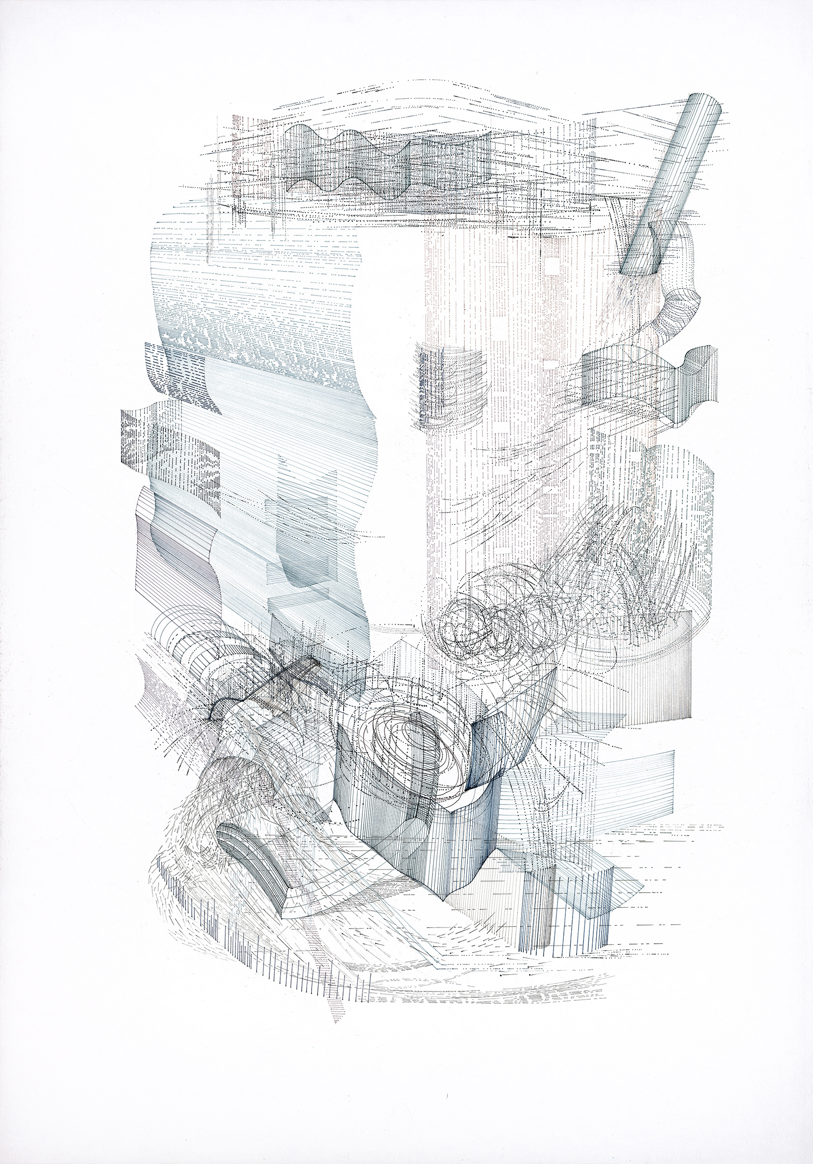 Simultane-Überläufe, 2020, Tinte auf Papier, 100 x 70 cm